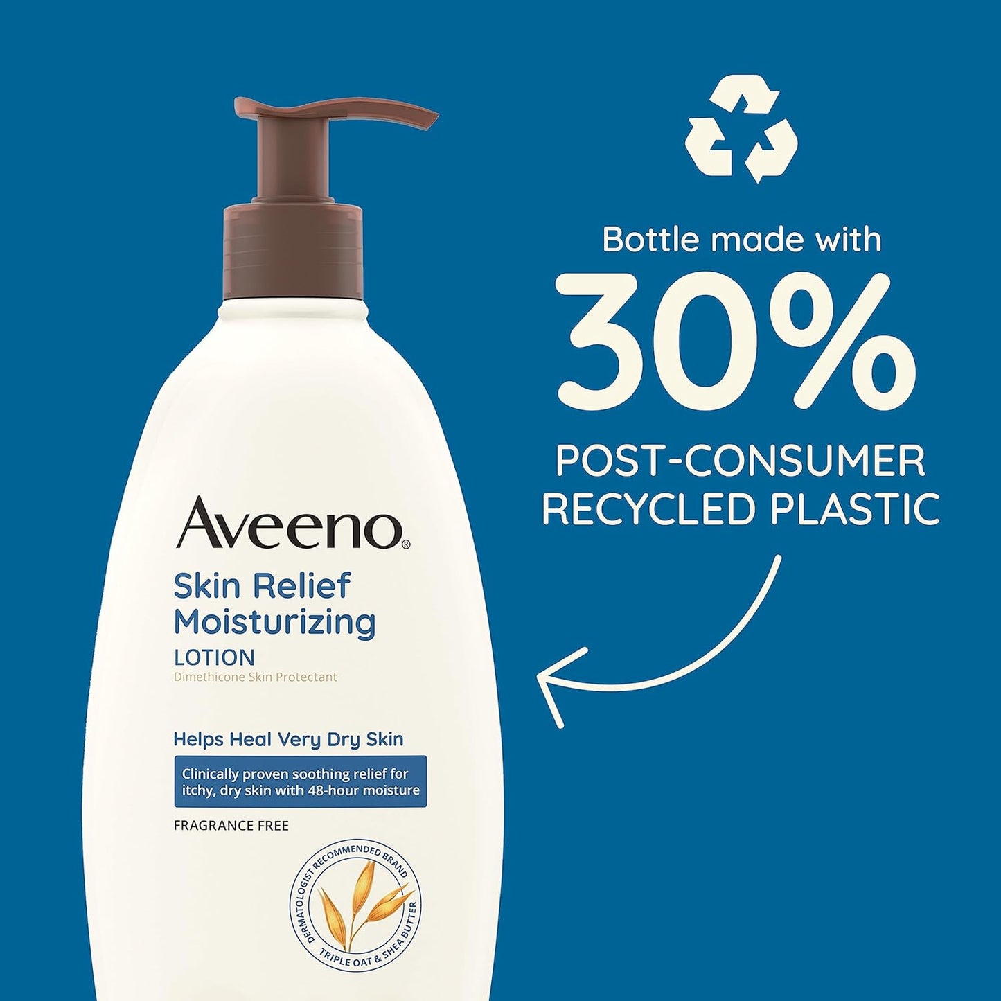 Aveeno Skin Relief Moisturizing Lotion for Very Dry, Itchy Skin with Soothing Triple Oat & Shea Butter Formula, Fragrance Free, 12 Fl. Oz