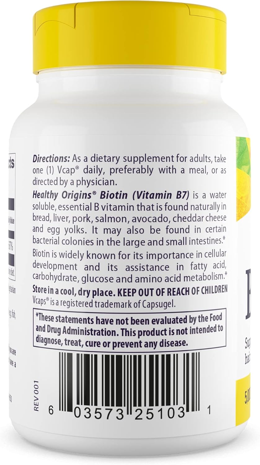 Healthy Origins Biotin 10,000 mcg (USP Grade, Non-GMO, Gluten Free, Hair Support, Nail Support), 150 Veggie Caps