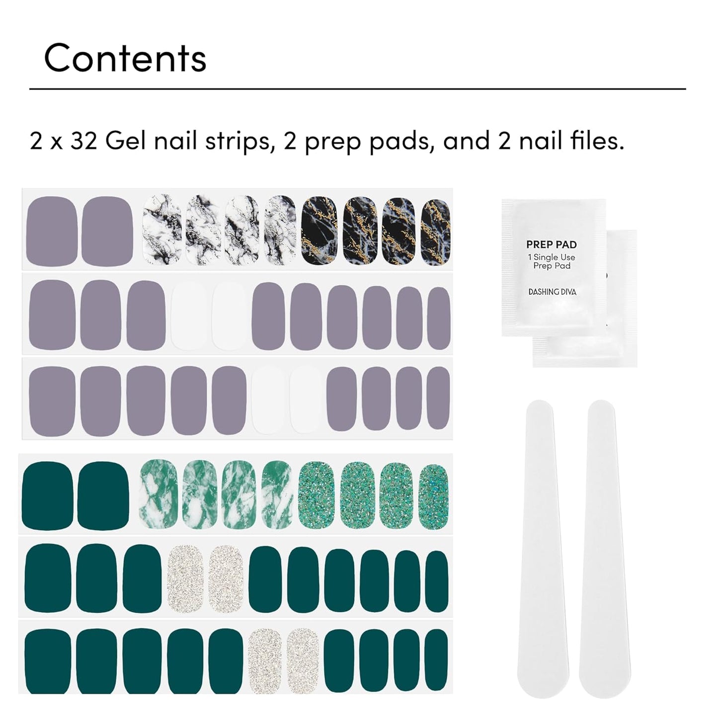 Dashing Diva Gloss Nail Strips Bundle - The Light Marble Collection - Natural Wonder & Ivy Opal - UV Free, Chip Resistant, Long Lasting Gel Stickers - Contains 2 Sets