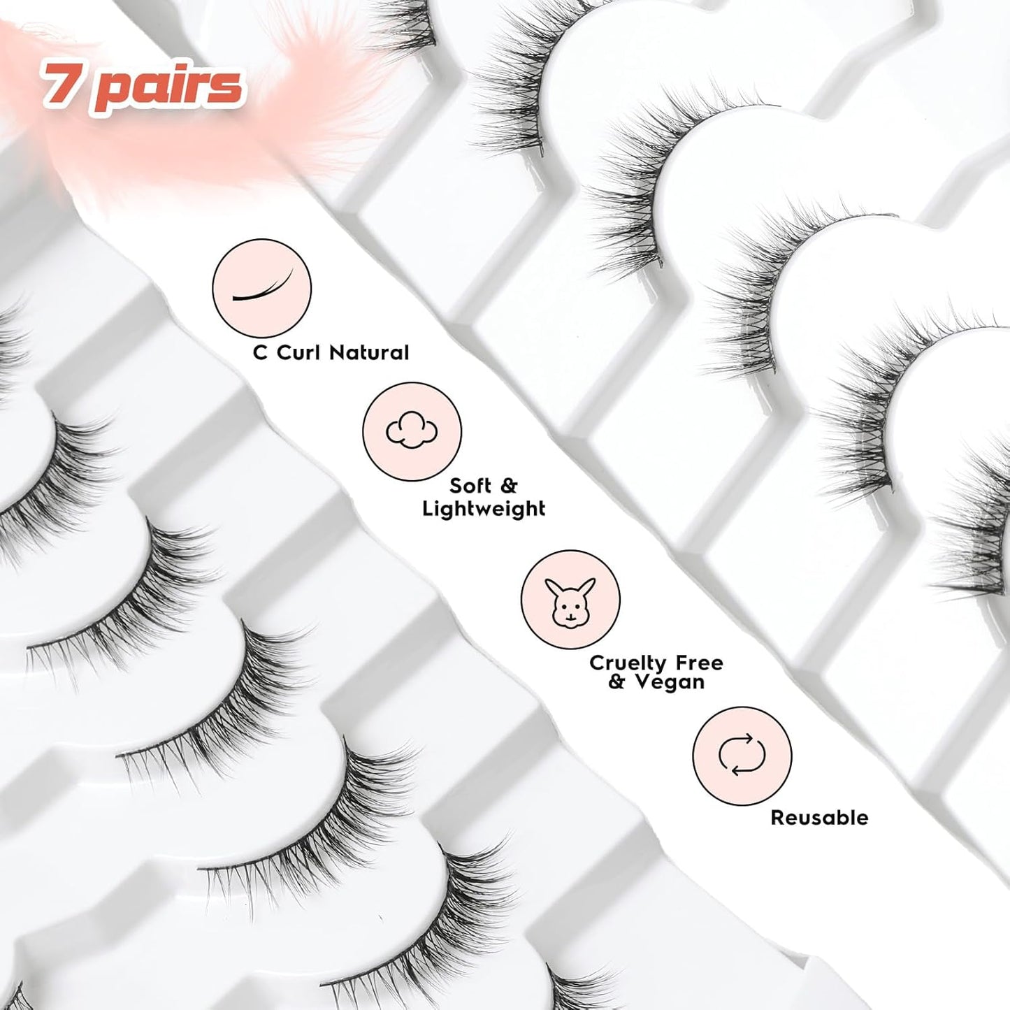 Natural Lashes Wispy Eyelashes Natural Look Short Lashes Pack 12mm Eyelashes C Curl False Lashes Thinner Band 3D Volume Fake Eyelashes 7 Pair Siligli