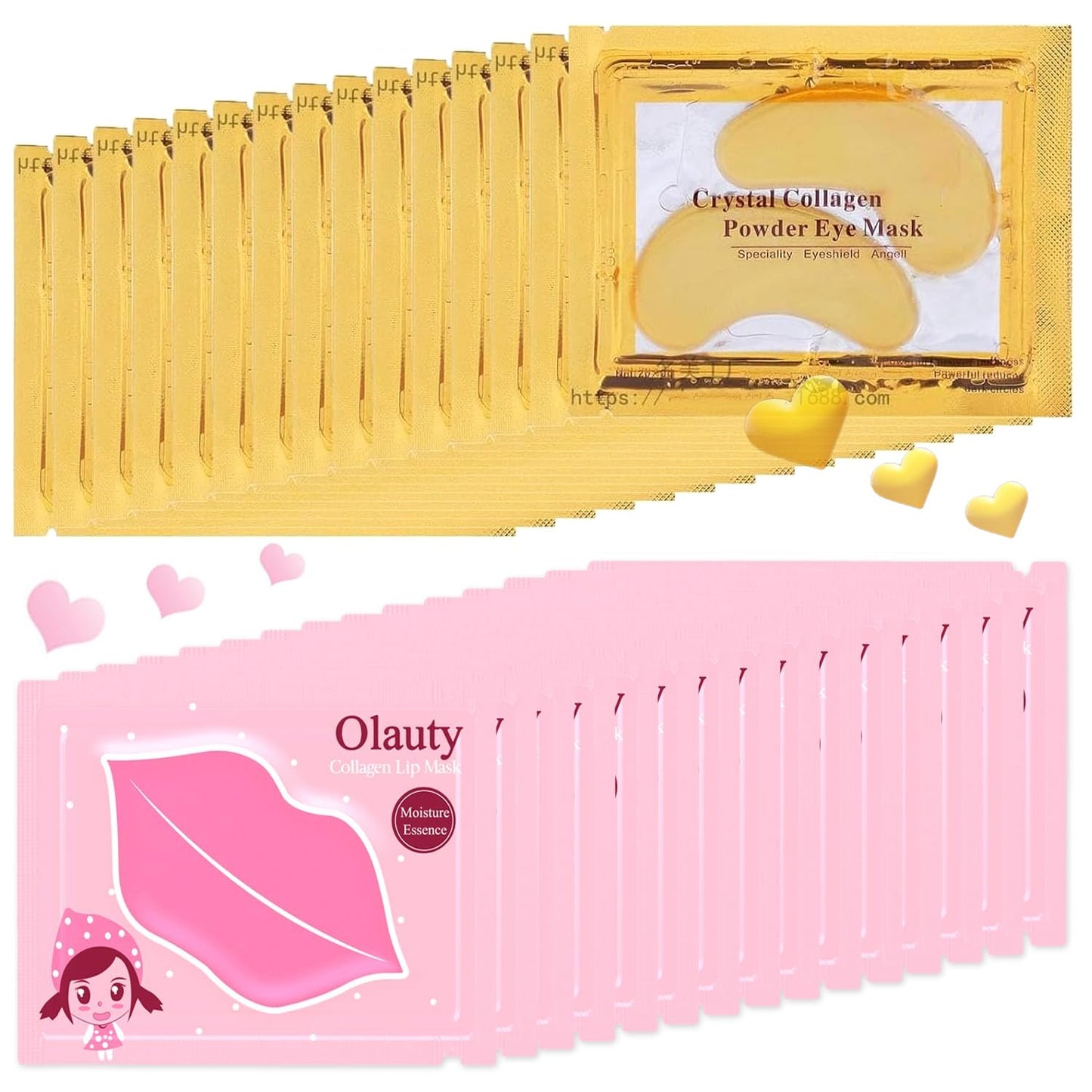firstfly 30 Pairs Collagen Lip Masks & 24K Gold Eye Masks, Reduce Dark Circles, Puffy Eyes, Undereye Bags, Wrinkles, Effectively Nourishes the Lip & Eye Skin Gel Eye Patches