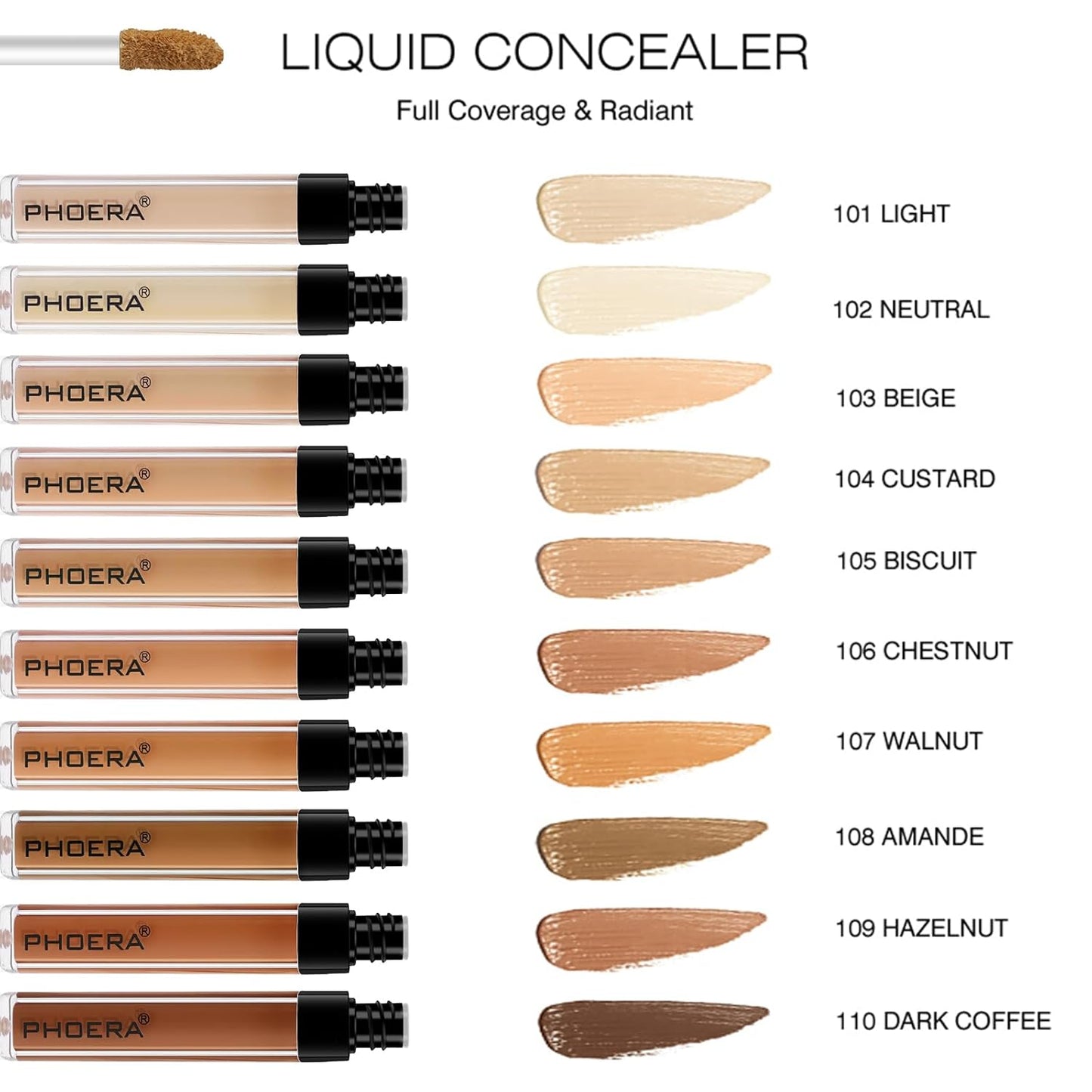 PHOERA Foundation Full Coverage,PHOERA Concealer Lightweight Full Coverage,PHOERA Makeup Long Lasting Wrinkles Matte Natural Finish for a Flawless Complexion(101 Porcelain+101#LIGHT)