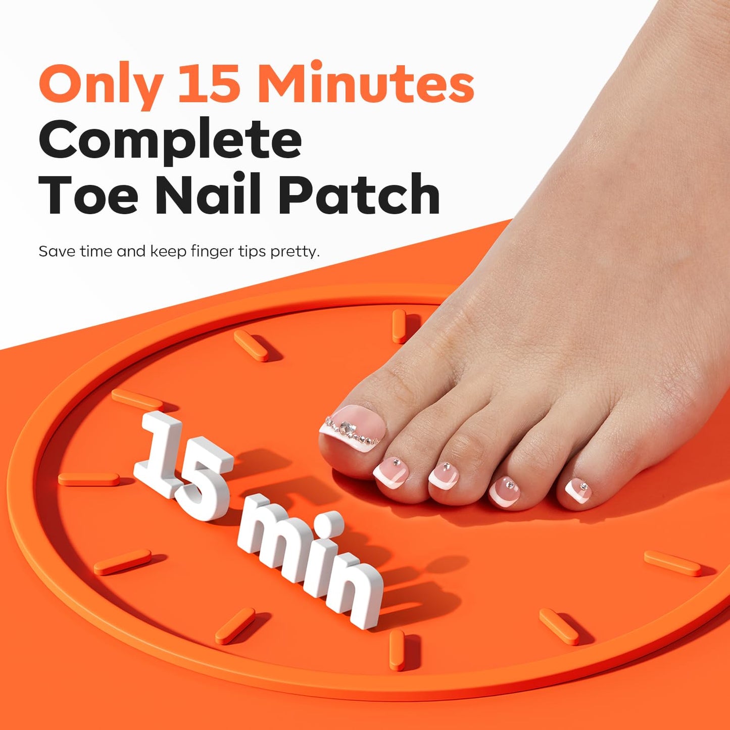Modelones Toe Nail Tips Short Square Soft Gel Tips Squoval Fake Toe Nails Matte Full Cover Pre-shape Extension Home DIY Salon 240Pcs 15Sizes