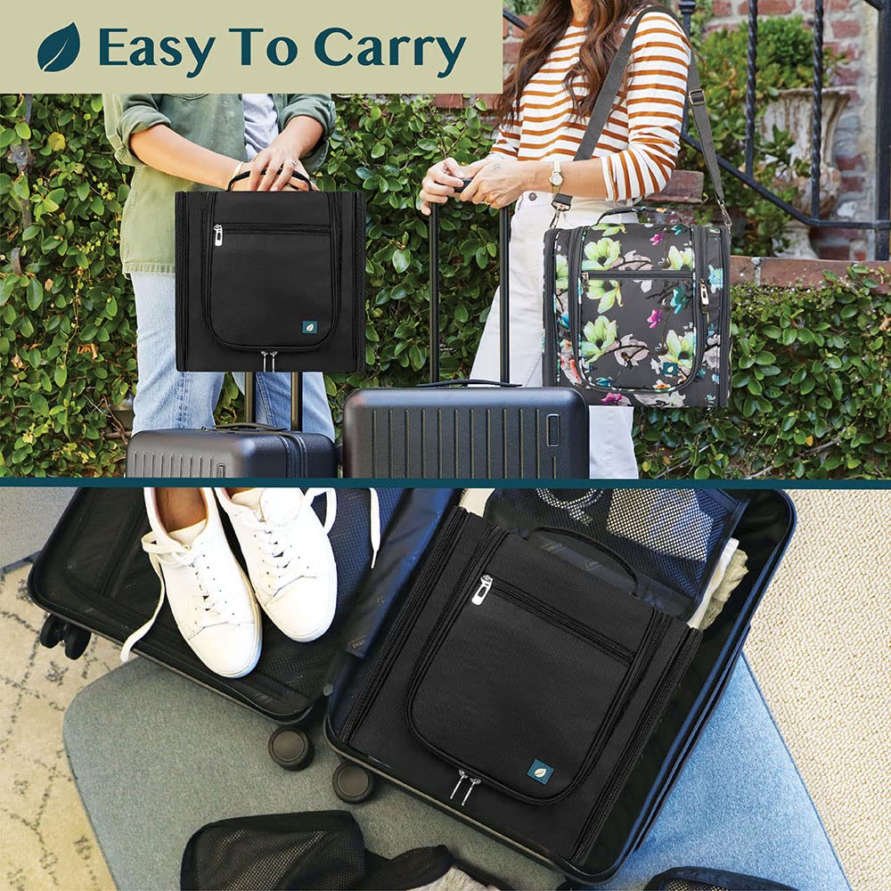 PAVILIA Extra Large Toiletry Bag Travel Bag for Women Men, Hanging Cosmetic Organizer, Water Resistant Makeup Bag for Accessories Toiletries, Travel Essentials Kit (Black)