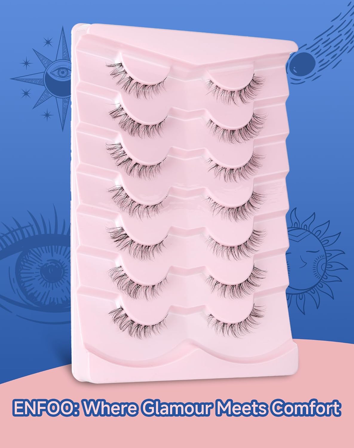 Short Lashes Natural Look Wispy False Eyelashes Flared Strip Eyelash Small Lash Fluffy Clear Band 7 Pairs SF-08