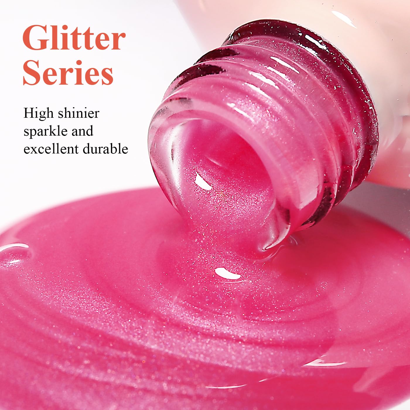 Imtiti Glitter Gel Nail Polish, Rose Pink Pearl Glitter Nail Gel Polish Diamond Shimmer Sparkle Soak Off UV LED Spring Summer Manicure 10ML