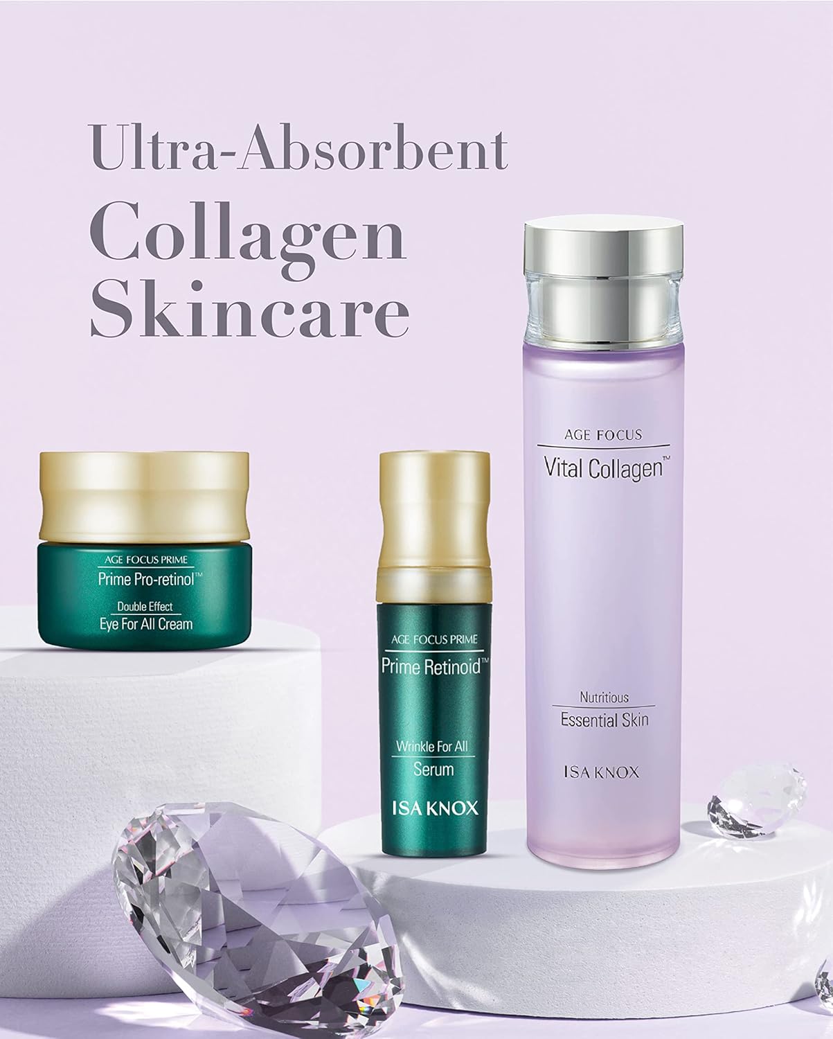 ISA KNOX Age Focus Vital Collagen Essential Toner, Prime Wrinkle for All Serum & Prime Eye for All Cream with Vitamins C, B12 & E (177 ml/5.99 fl oz) Korean Skincare