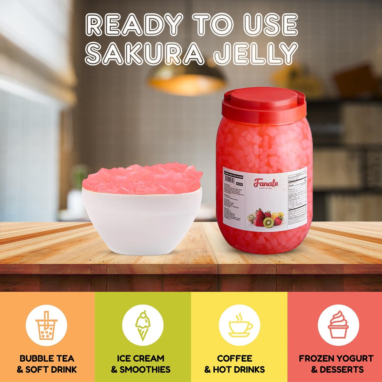 Fanale Coconut Jelly Topping nata de coco for Boba Tea | Ice Cream | Yogurt | Smoothie | Milk Tea | Desserts Sakura Heart Shaped, 6.6 pound (Pack of 4) | JEL030-CS