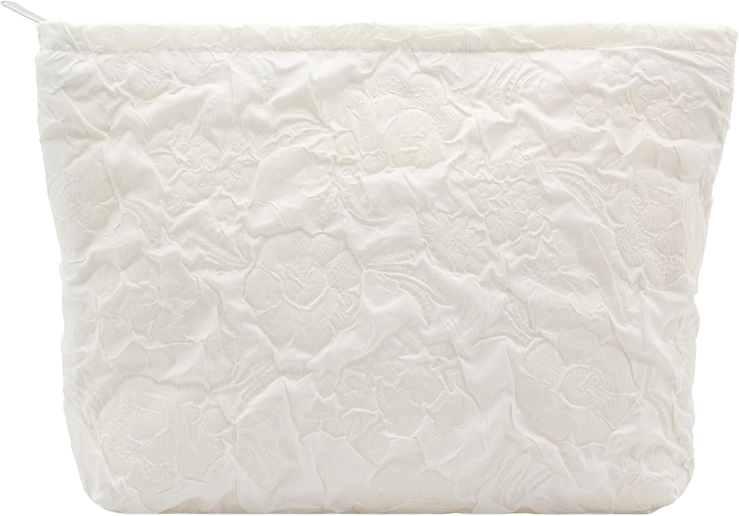 Makeup Bags for Purse Zipper Cosmetic Pouch Large Travel Canvas Make Up Organizer Tool Pouch for Women and Girls,Flower Ivory