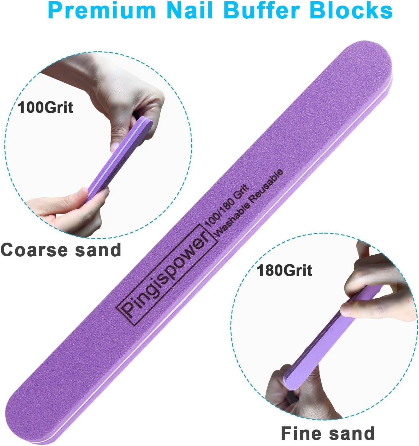 Nail File, 10PCS Professional Metal Nail Files and Buffers Block (100/180 Grit) for Natural Nails, Double Sided Washable & Reusable Manicure Care Kit for Women Home & Salon Travel