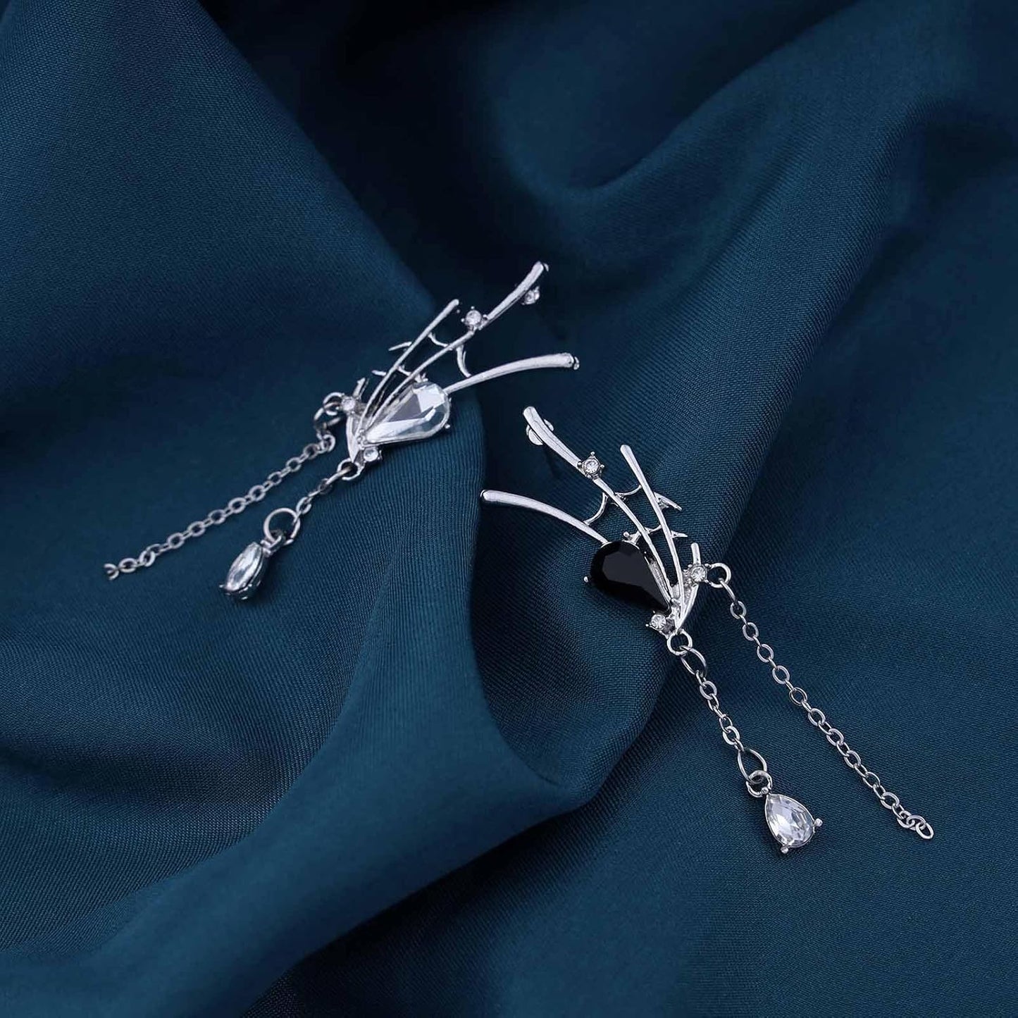 Gothic Spider Web Drop Earrings Teardrop Crystal Dangle Earrings Silver Long Cz Chain Earrings Spiderweb Halloween Earrings Jewelry for Women