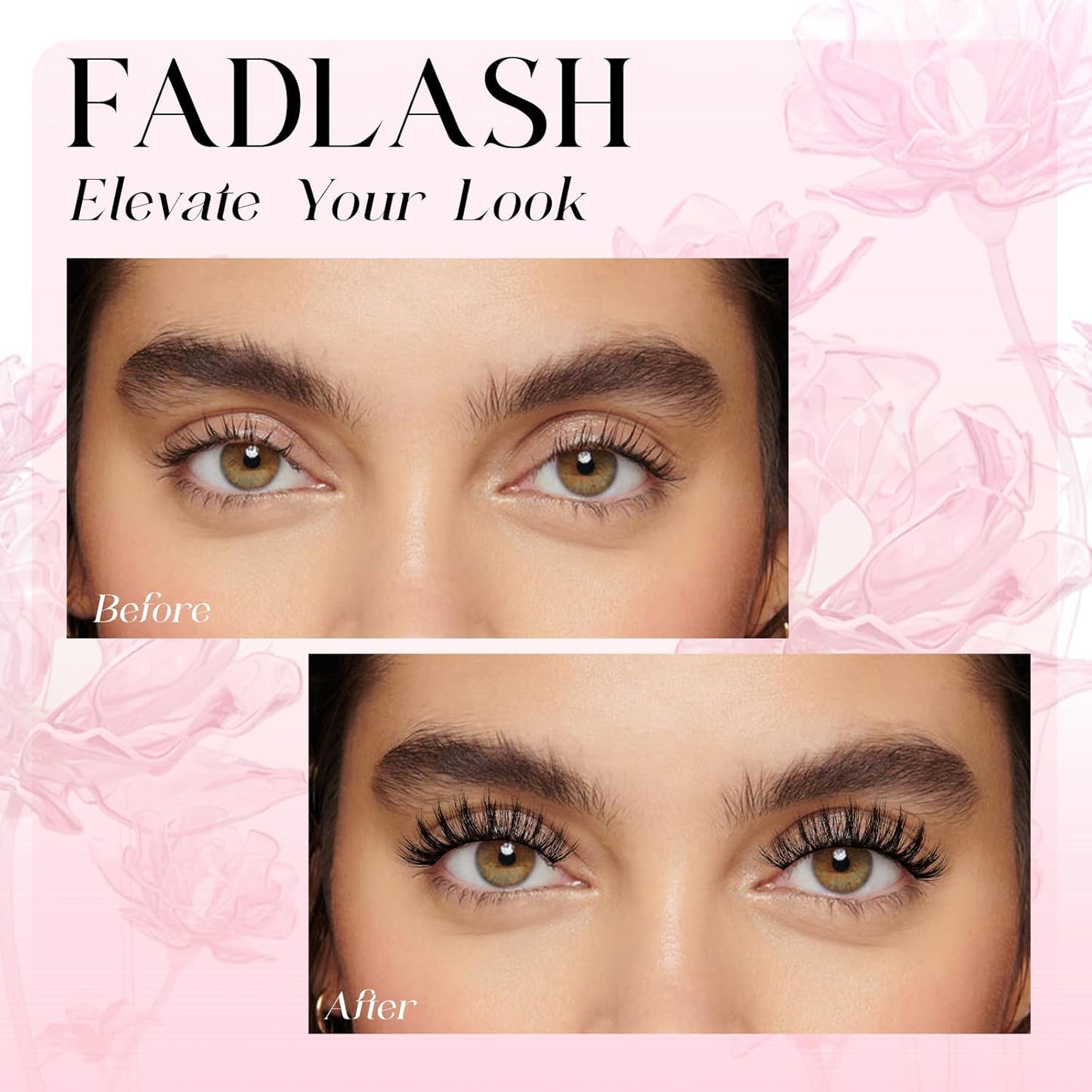 False Eyelashes Natural Look Black Cat Eye Lashes Comfortable Fake Lashes with Thin Band Wear, Pack 5 Pairs, LZEZ5 FADLASH