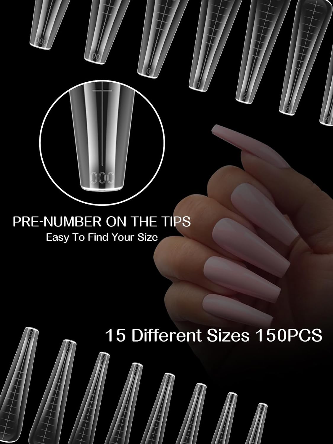 TOROKOM Dual Nail Forms for Poly Nail Gel, 150 PCS Coffin Structure Poly Nail Gel Square Nail Molds for Builder Gel Poly Extension Gel Nail Art Design Salon&DIY
