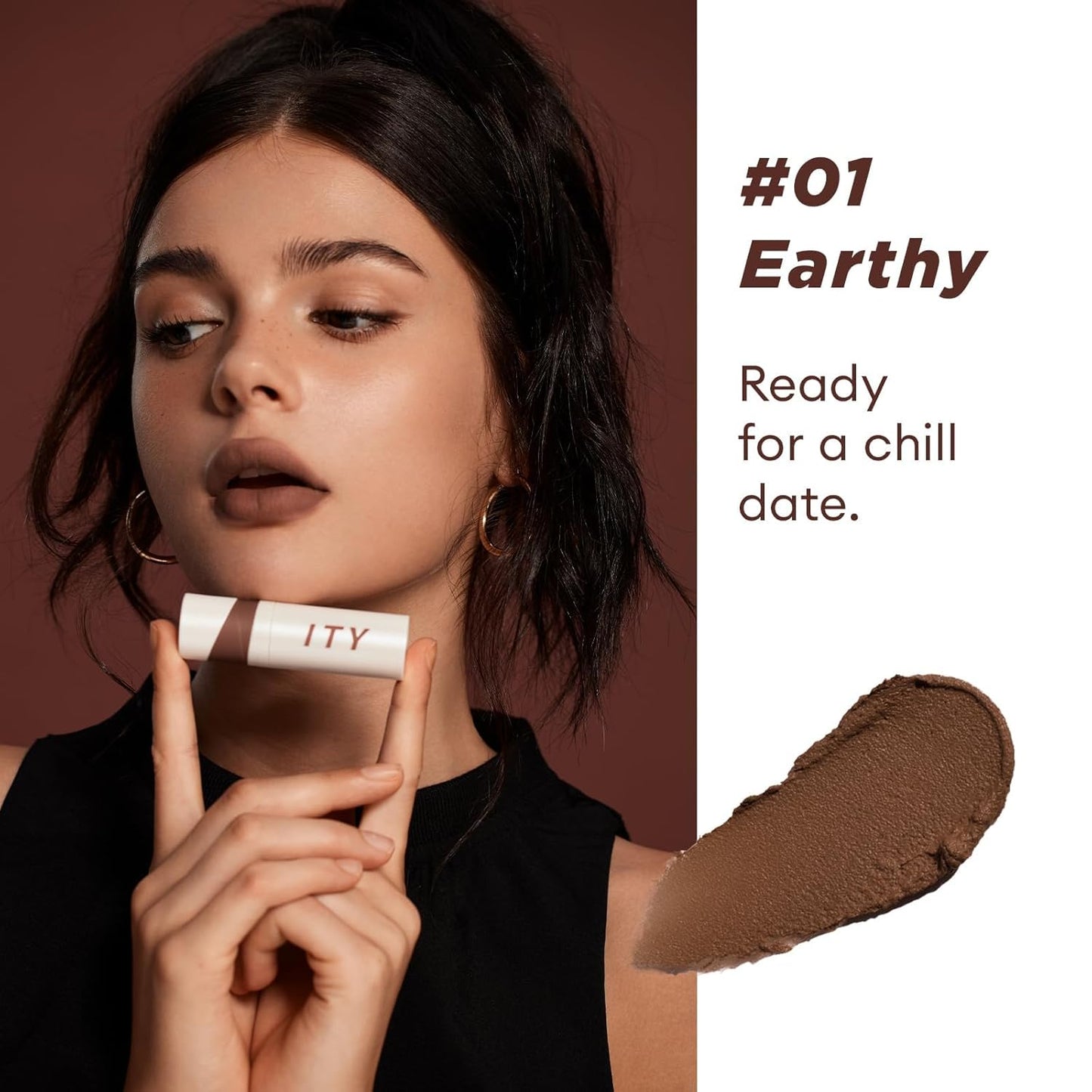 ITY Velvet Matte Finish Lip Stain-Mousse Textured Lip Clay, Red Shade, Conceals Lip Lines, Rich Pigment Lip Tint Lipsticks, 0.14 oz (4g) in Earthy, Truffle.