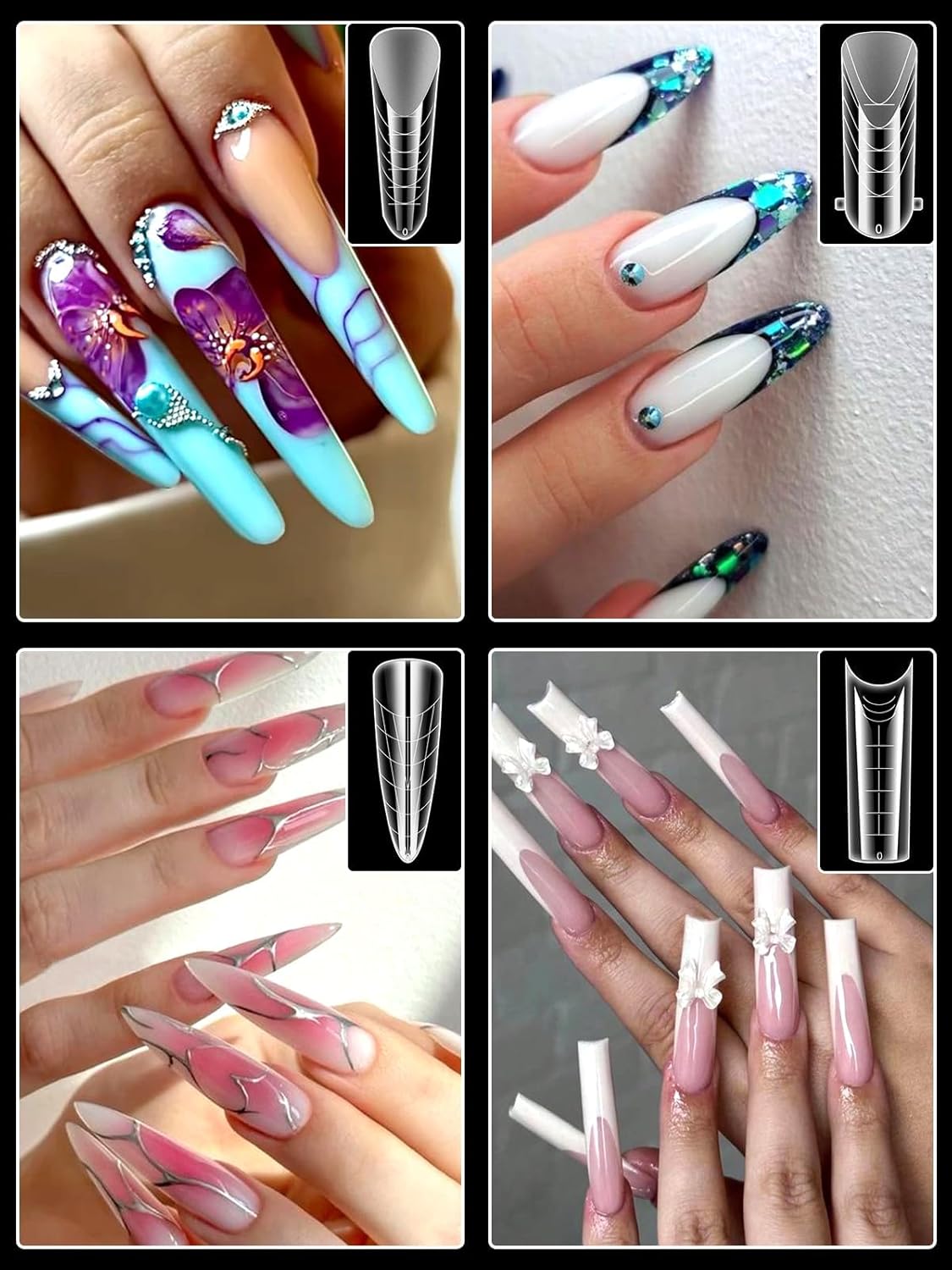 TOROKOM 288PCS Nail Dual Forms for French Nails, Dual Nail Forms Molds Acrylic Nail Tips, 144PCS Duet System Dual Forms Sticker Silicone Reusable Pads, 12 Styles Scale for Manicure Extension, Clear