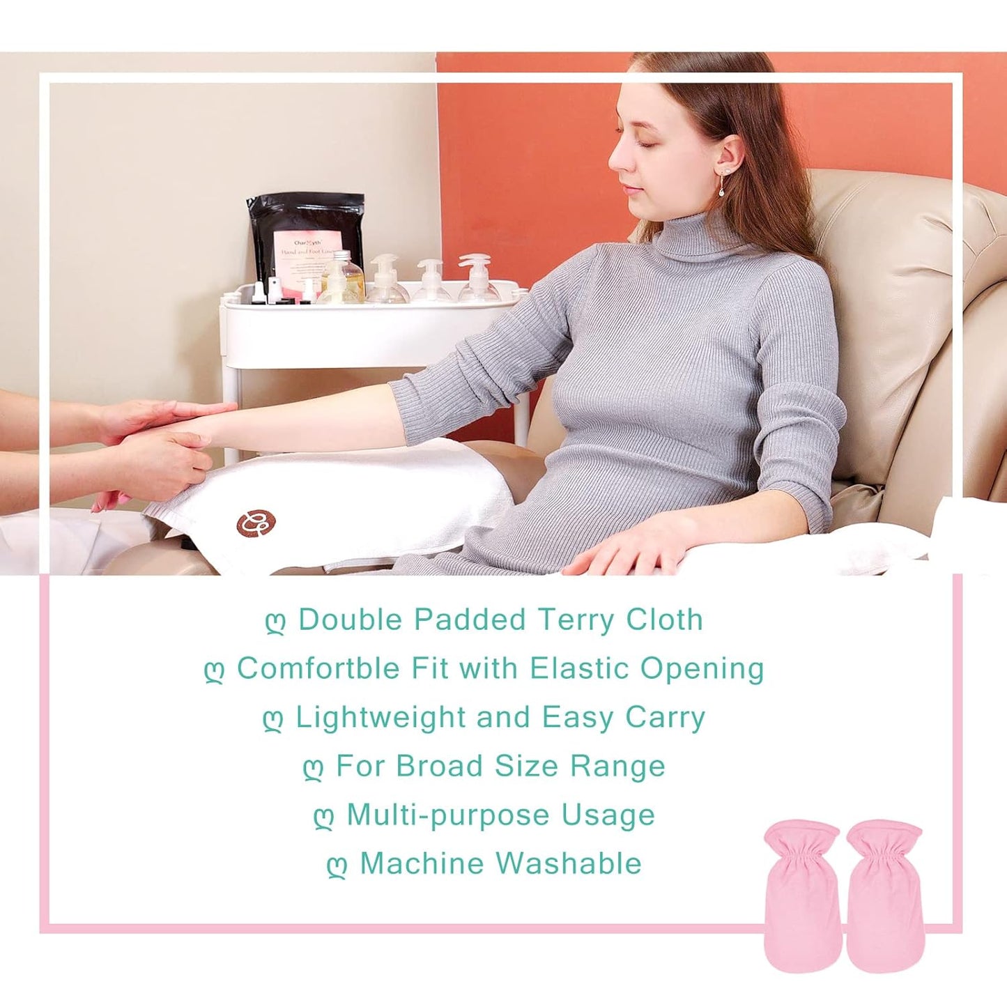 Paraffin Wax Bath Terry Cloth Gloves & Foot Liners, Paraffin Wax Machine Heated SPA Mittens Foot Liners, Thick Heat Hand Feet Treatment Insulated Mitt Spa Feet Cover Great for Men Women (Pink)