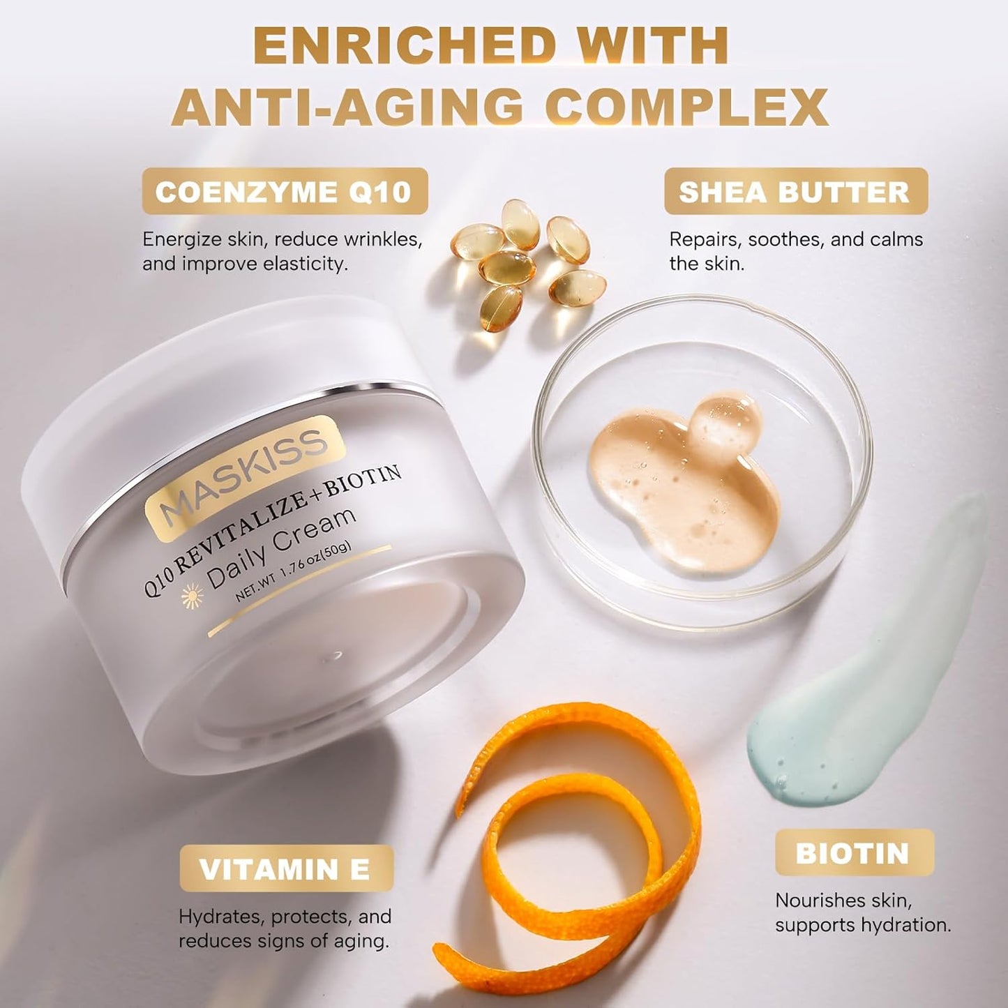 Firming Neck Cream & Anti-Wrinkle Face Cream with Coenzyme Q10, Unscented Skin Firming Neck Cream, Anti Aging Facial Moisturizer for Sensitive Skin, 1.76 Oz Jar