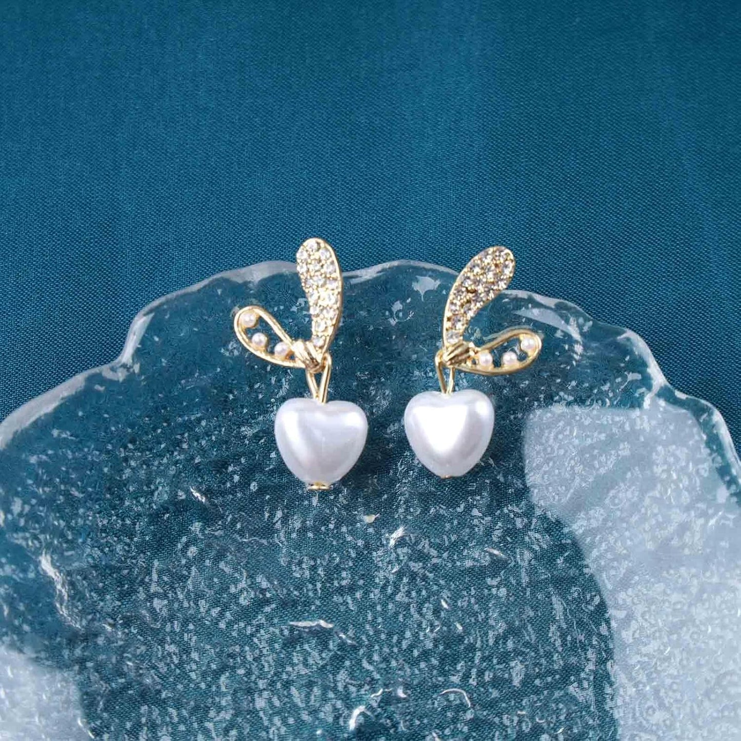 Vintage Pearl Heart Drop Earrings Rhinestone Pearl Stud Earrings Gold Cz Pearl Heart Earrings Crystal Heart Dangle Earrings Jewelry for Women