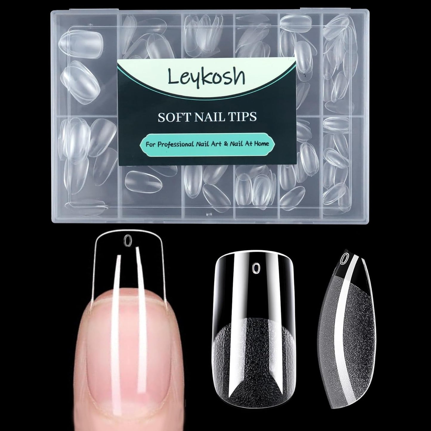 Medium Square Nail Tips, 216pcs Acrylic Fake Nails Gel Nail Tips Soft, Full Cover Pre-Shaped Matte Clear Press on Nails for Extension, Diy at Home Manicure 12 Sizes