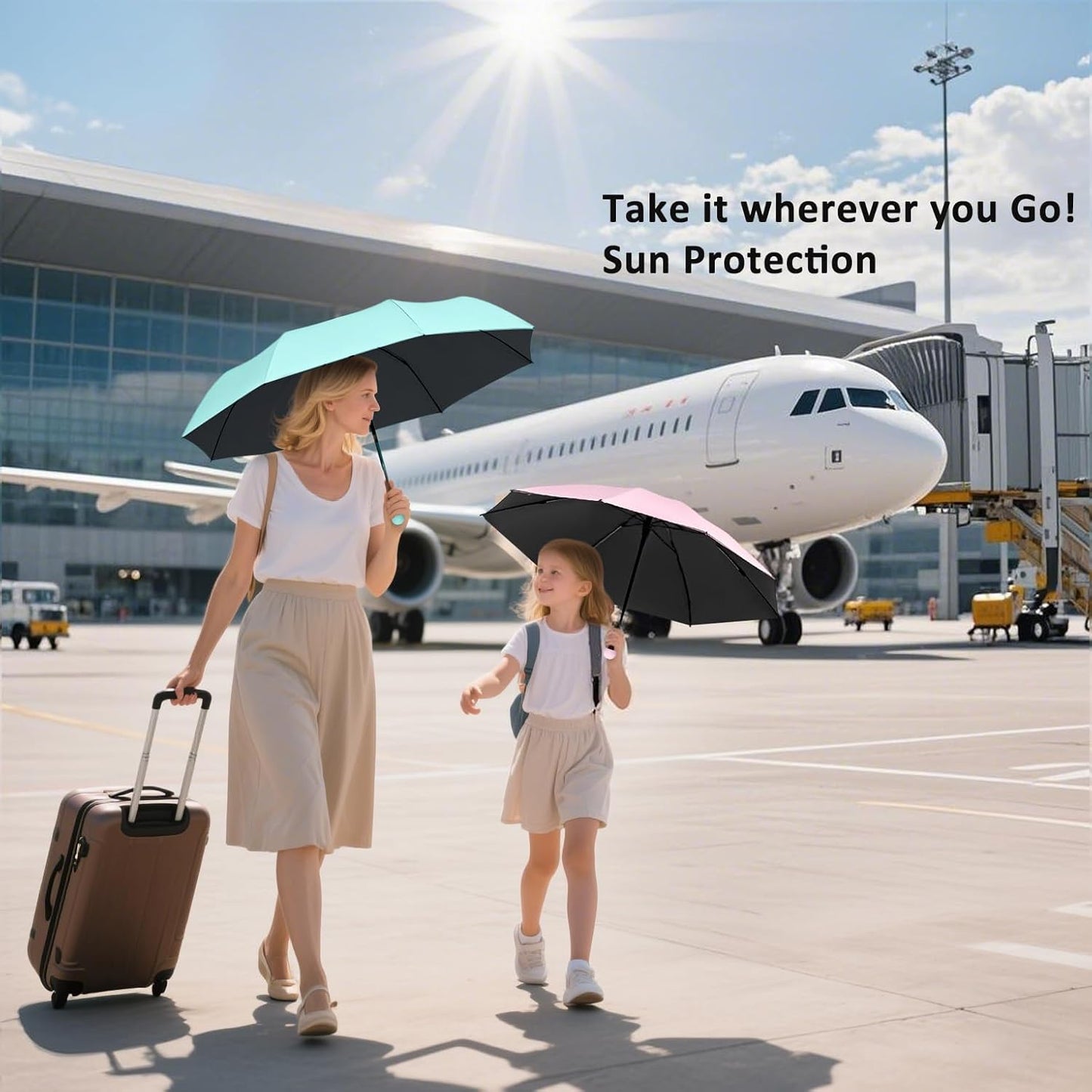 BAODINI Travel Essentials Mini Umbrella for Purse With Case Small Compact UV Sun Protection Lightweight Tiny Pocket Manual Open Close Umbrella for Women Kids and Men Fit Purse Backpack