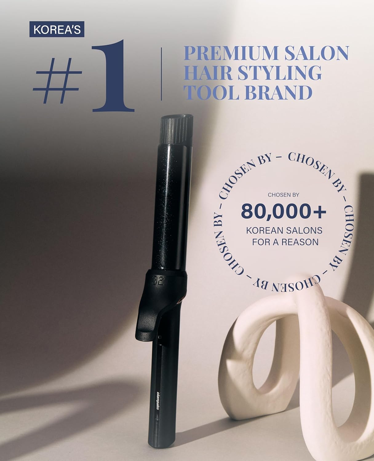 GLAMPALM Professional Curling Iron 1.4" - Long Barrel Ceramic Hair Curler for Women, Korea's No.1 Salon Hot Tool, 5 Temps & 30s Heat-up, 3D Swivel Cord & Dual Voltage, Black (GP628) (1.4")