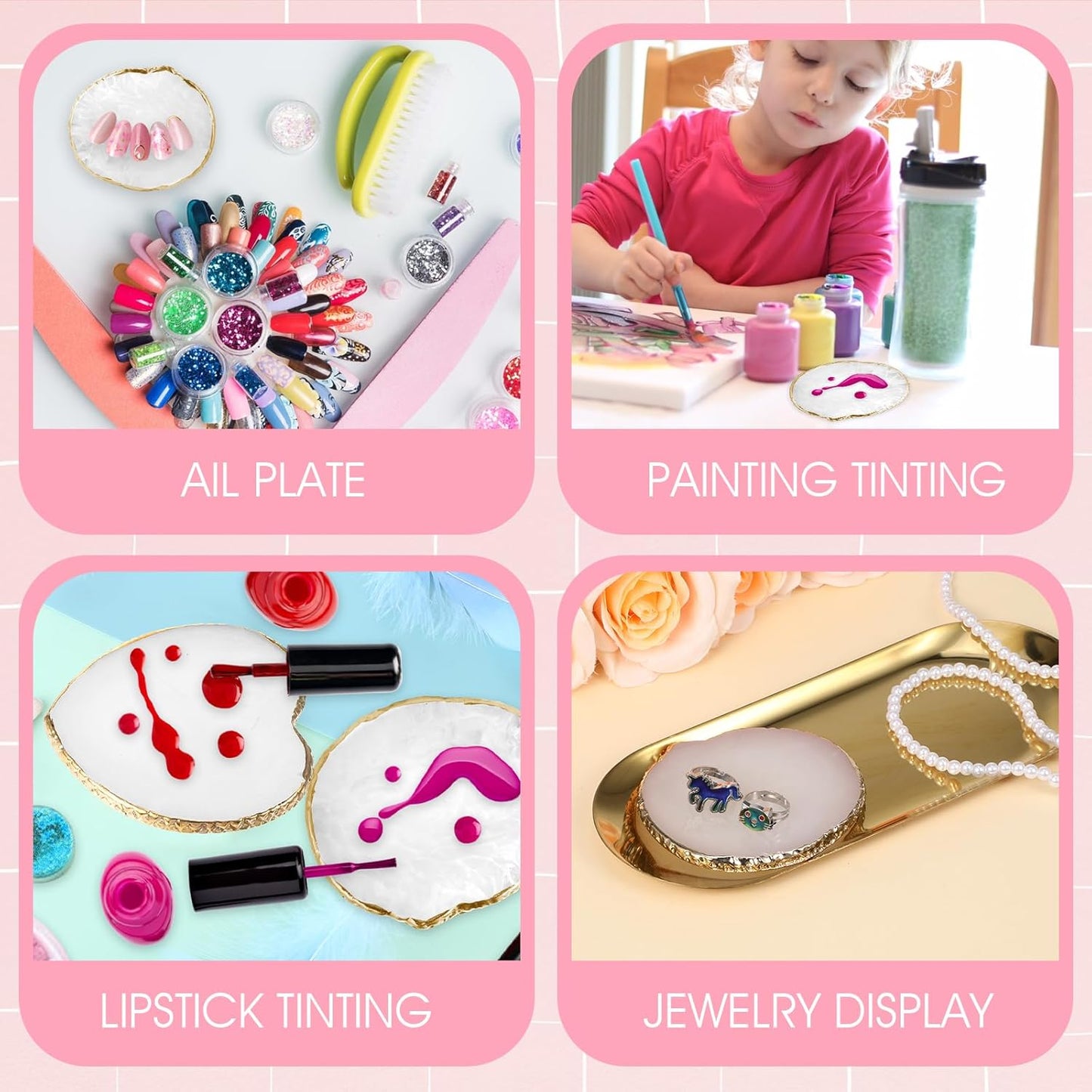 2pcs Resin Nail Art Palette Nail Painting Mixed Color Palette Gold Edge Round Makeup Holder Heart Shape Nail Polish Plate Cosmetic Mixing Tools Nail Gel Display Board