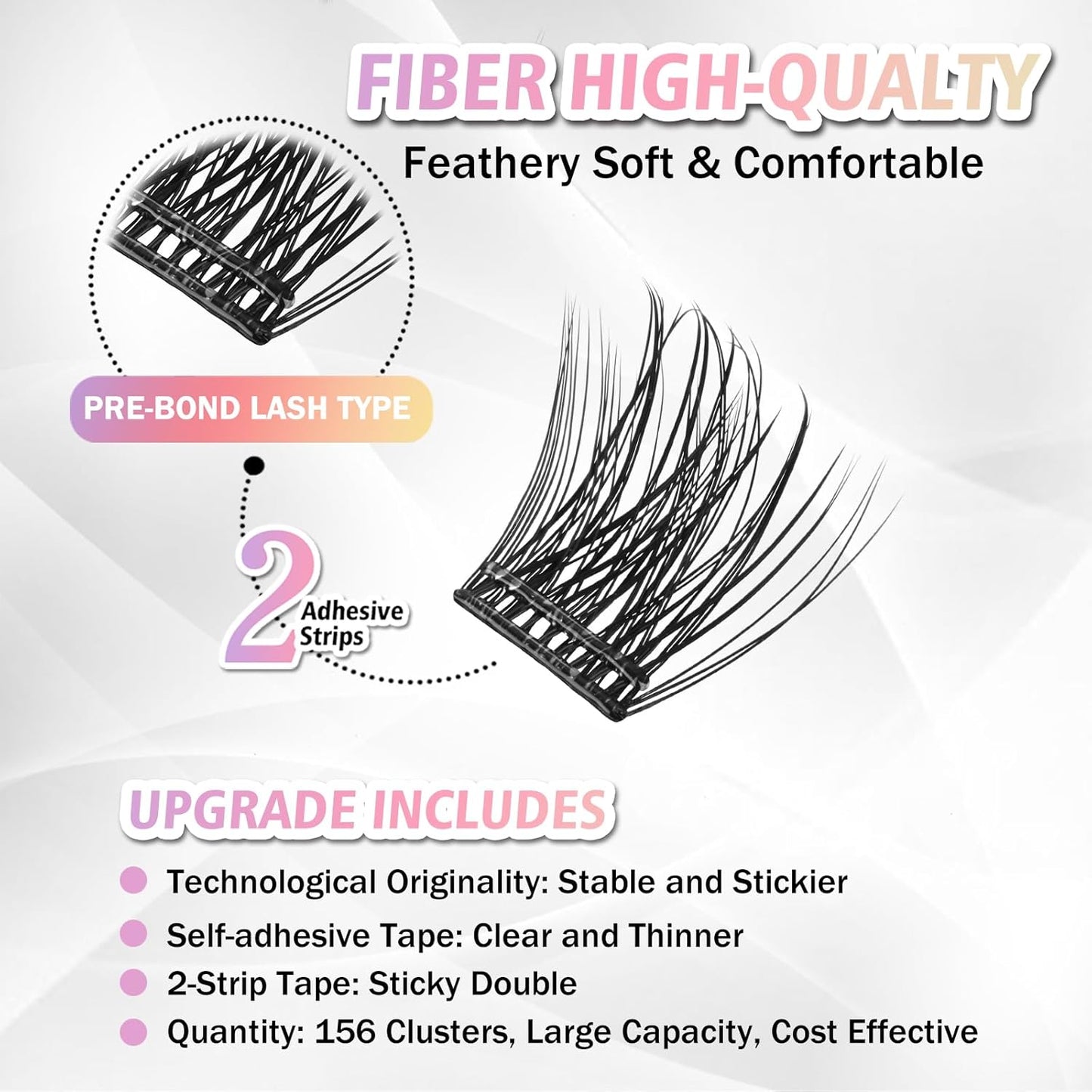 Self Adhesive Eyelashes, 156 Pcs Self Adhesive Eyelash Clusters, No Glue Needed, Invisible 2-Strip Tape - Longer Lasting, No Sticky Residue Pre Glued Eyelashes (Volume-Mixed)