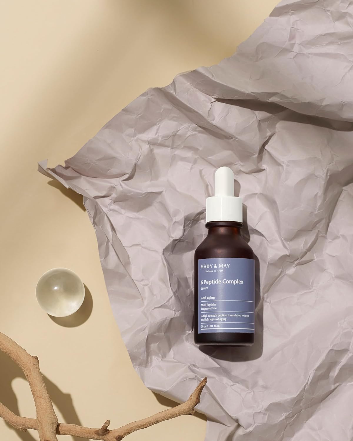 Mary&May 6 Peptide Complex Serum - Advanced Wrinkle Improvement with Firming and Lifting Effects - Korean Skincare - Fragrance Free, Hypoallergenic, Quick Absorbing, 1.01oz.