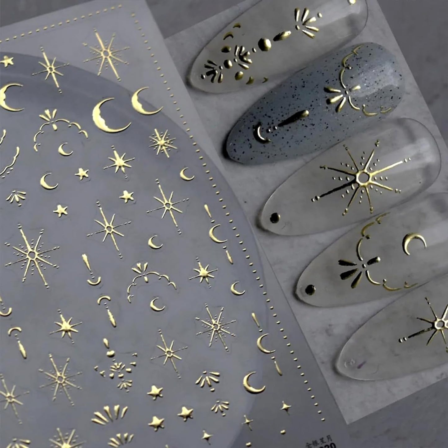 Luxury Moon Star Nail Stickers - 3D Gold Nail Art Stickers Decals for Women & Girls DIY Manicure