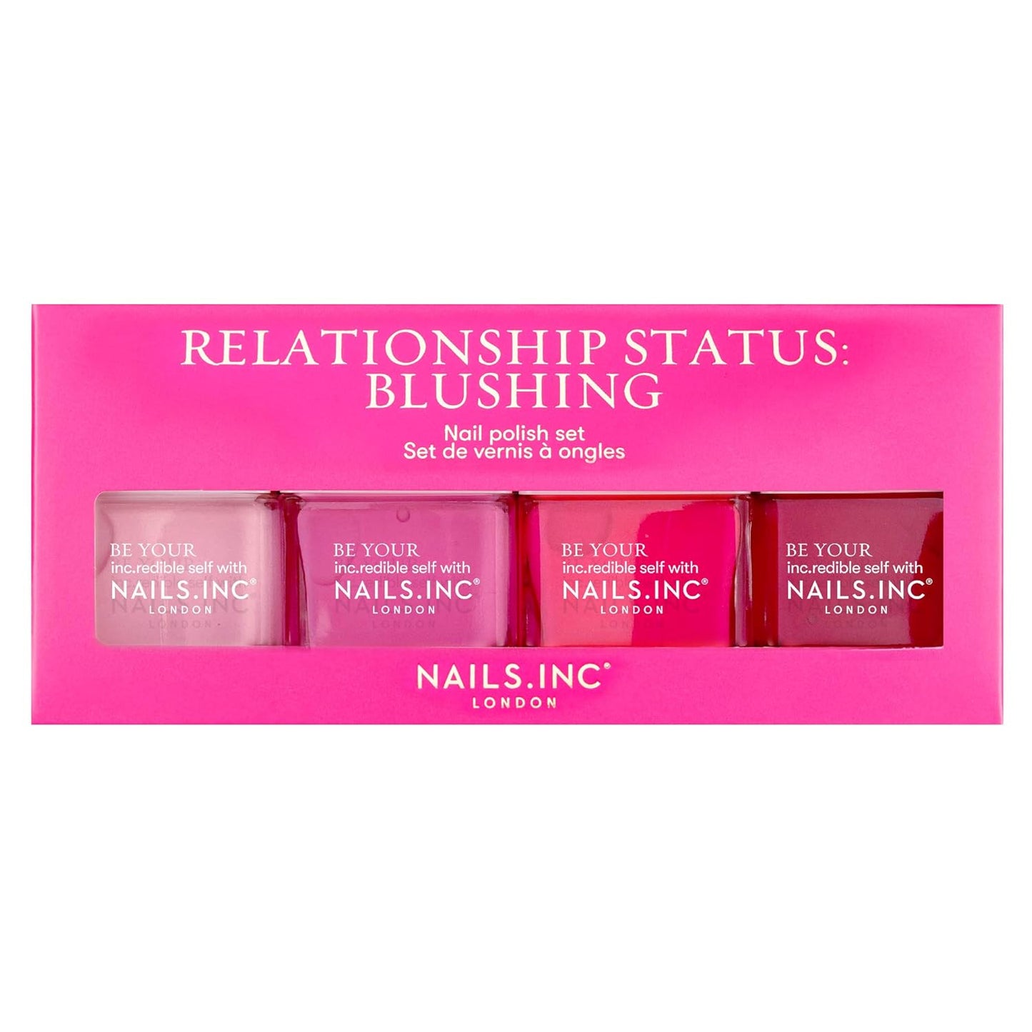 Nails Inc Relationship Status, Blushing Pink Nail Polish, Mother’s Day Gift For Mom, Long Wearing, High Shine, Rouge, Neon Pink & Rich Berry, Full Coverage, Chip Resistant, Air Dry, Vegan, 4 Piece Set