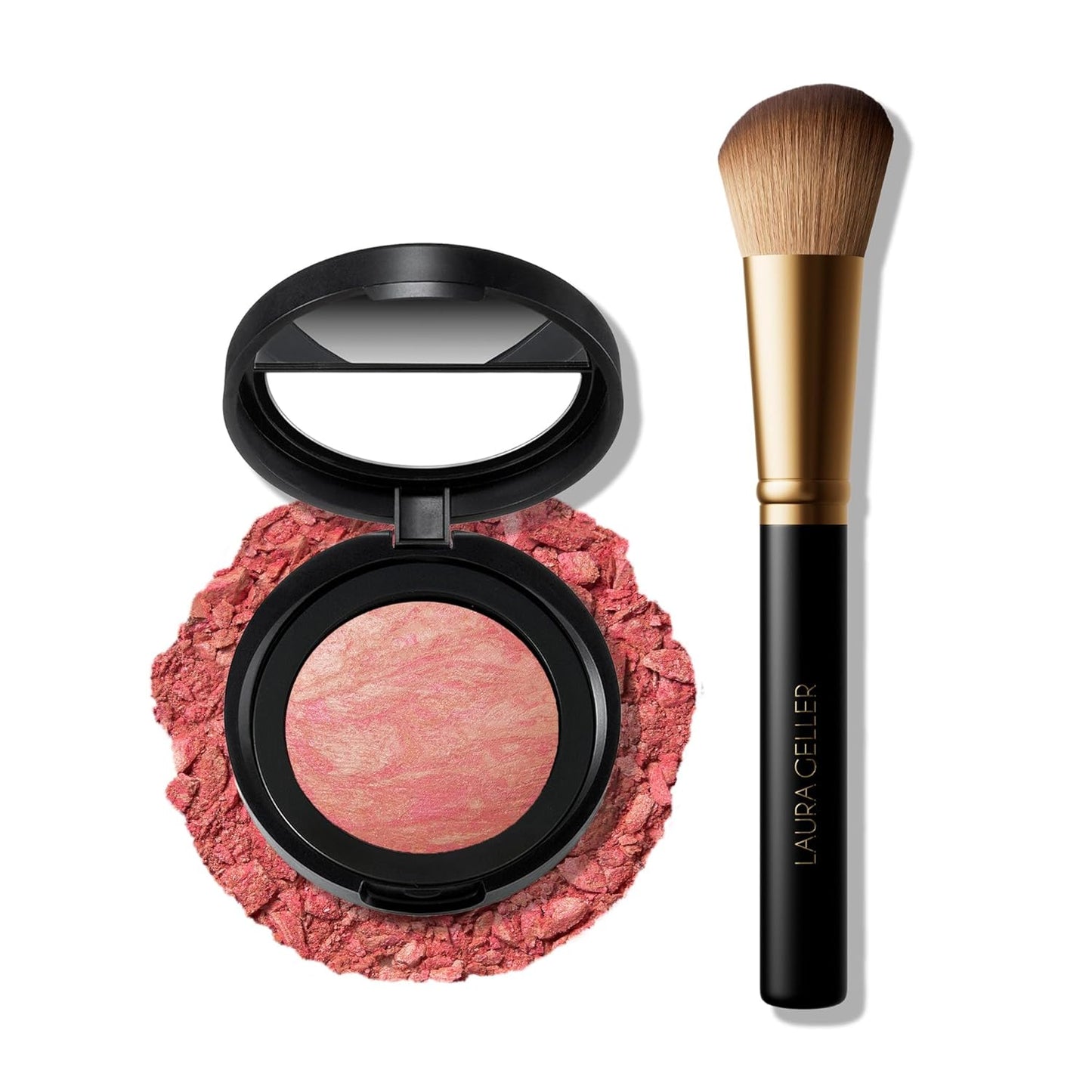 LAURA GELLER NEW YORK Baked Blush-n-Brighten Marbleized Blush + Angled Brush (03 Coral Cove, 47mm)