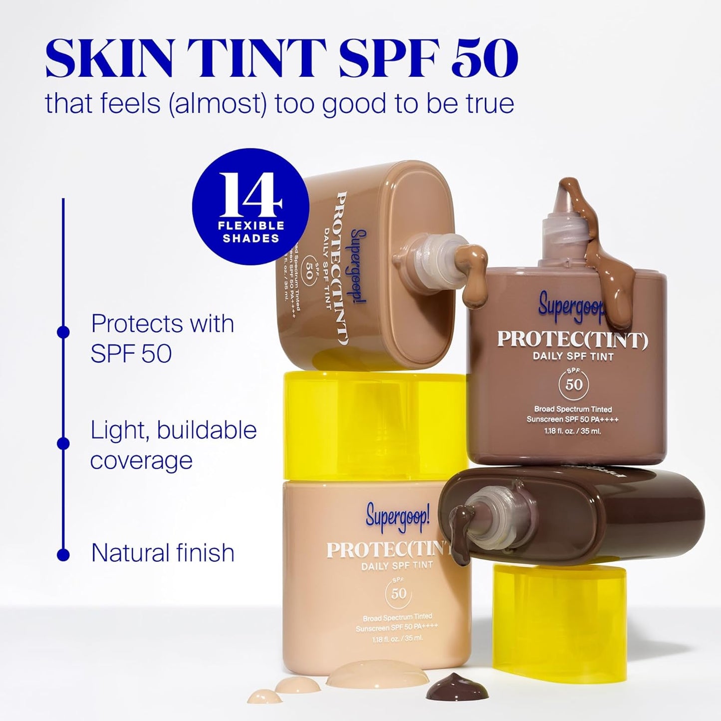 Supergoop! Protec(tint) Daily Skin Tint SPF 50 - 52N - Light, Buildable Coverage for Immediately Smooth, Even-Looking Skin - Natural Finish