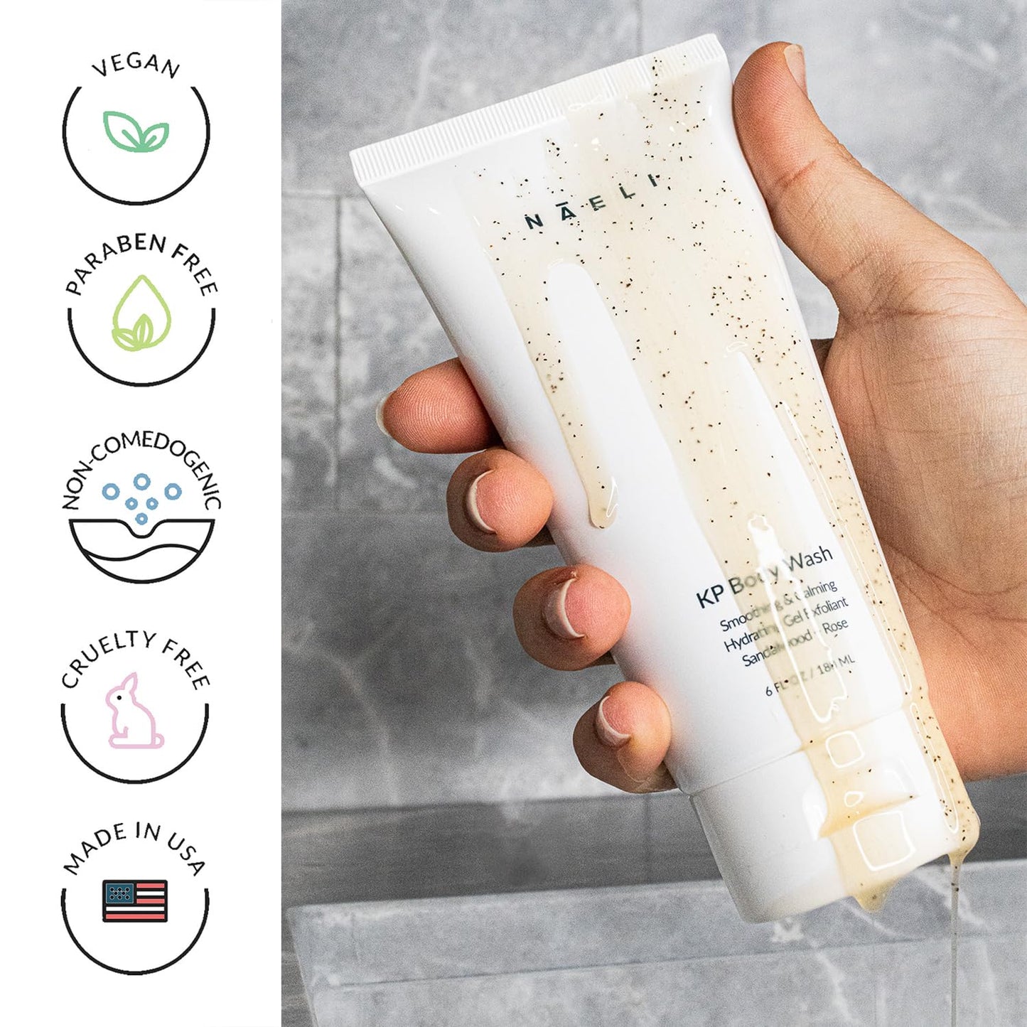 NAELI Keratosis Pilaris & Acne Exfoliating Body Wash Cleanser with 14% Glycolic & Salicylic Acid - Natural KP Bump Eraser & Strawberry Legs Treatment, Back & Butt Acne - Smooths & Hydrates, 6 oz