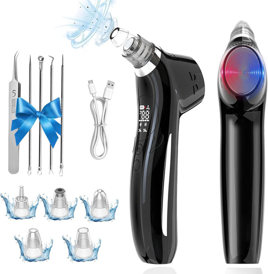 Blackhead Remover Vacuum Face Suction Pore Cleaner with Hot&Cold Compress Positive&Negative Ion Massage Nose Whitehead Remover Pimple Sucker with 5 Probes Pore Extractor Tool… (Black)