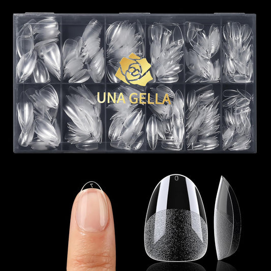 UNA GELLA Extra Short Almond Gel Nail Tips, 216 Pcs Pre-shape XS Almond Nail Tips Full Cover Press On Nails Half Matte Clear Fake Nails For Women Girl DIY Salon At Home 12 Sizes