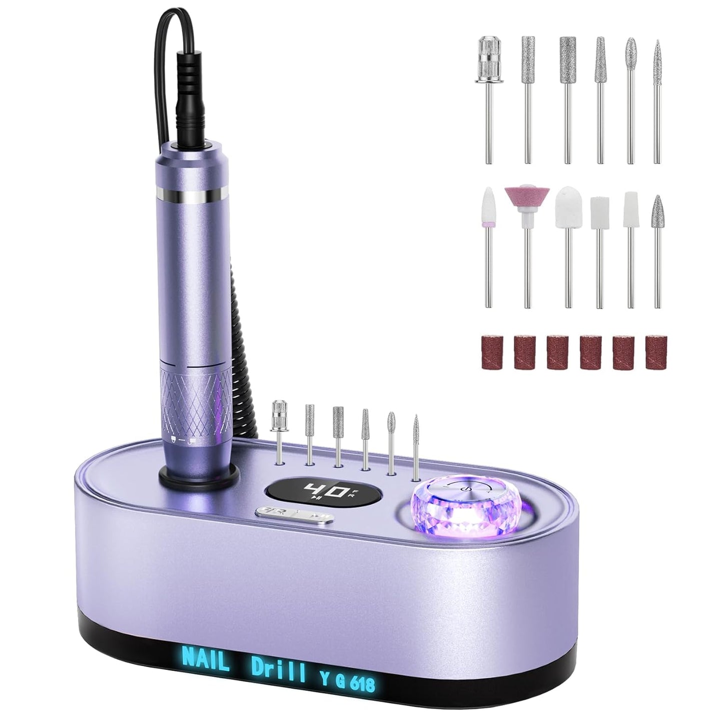 Nail Drill Electric File: 40000RPM Professional E File Kit E File Machine Filer for Shaping, Buffing, Removing Acrylic Gel Nails, Manicure Pedicure Kit with 12Pcs Nail Bits, Home Salon Use