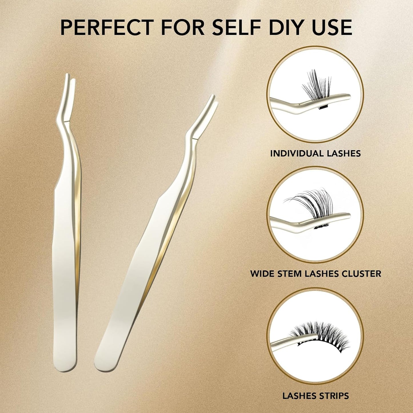 Stainless Steel Lash Applicator Tweezers - Curved Lash Clamper for False Lashes Application and Removal