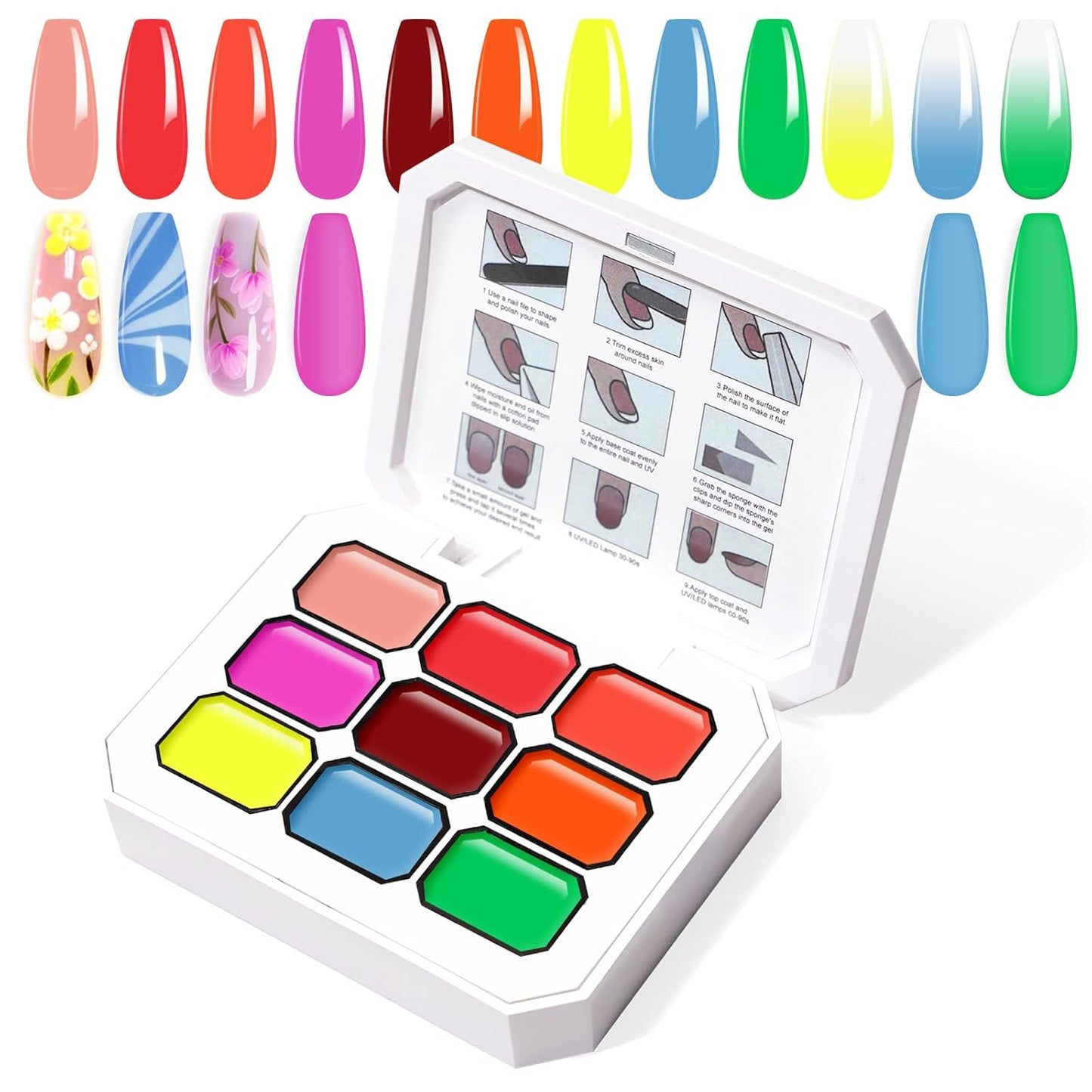 Gradient Painting Gel, 9 Colors Ombre Gel Nail Polish Sponging for Pigment Pat Nails Aura Nails French Manicure Long-lasting Home Salon DIY Nail Art Fluorescent