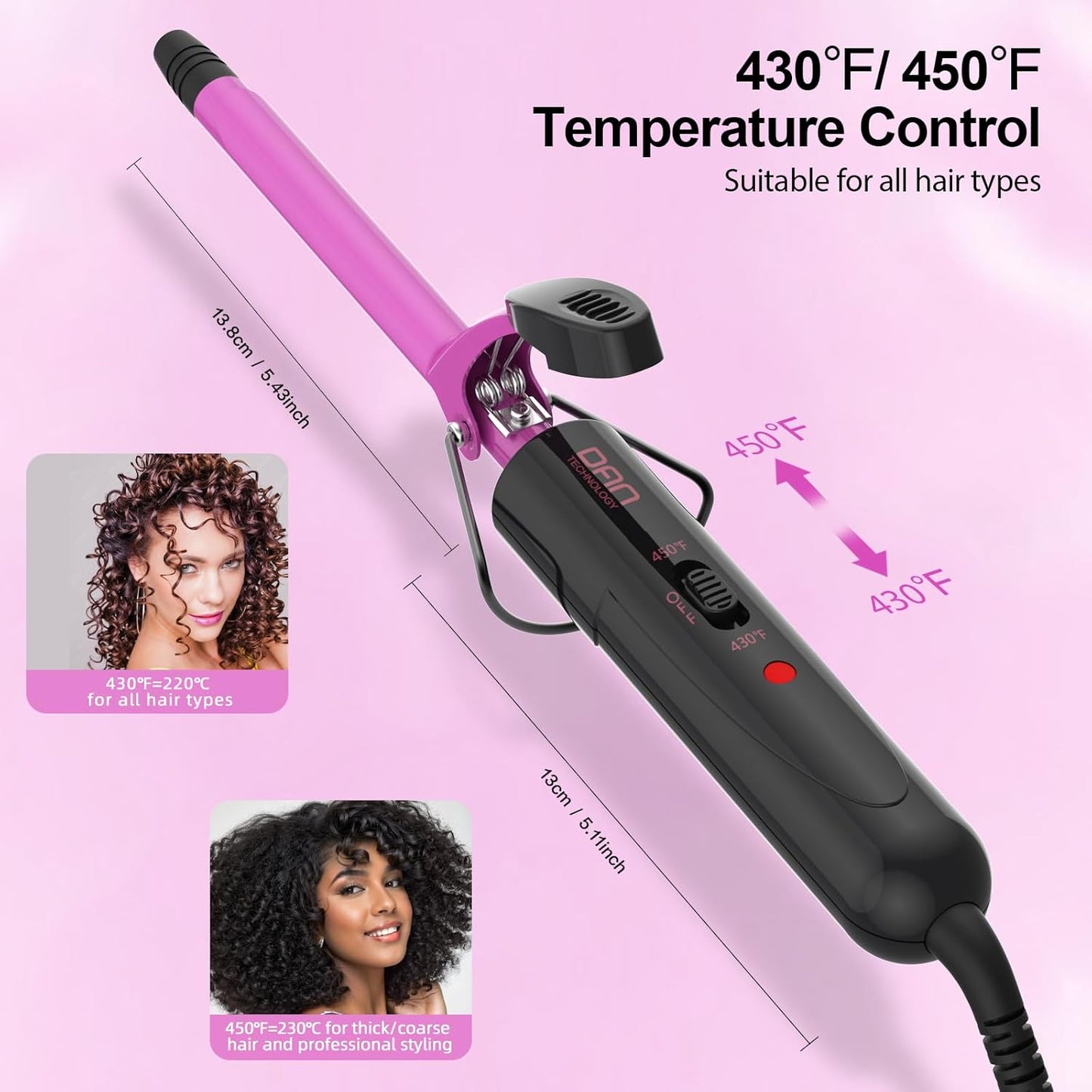 DAN Technology 1/2 Inch Curling Iron 13mm Small Ceramic Curling Wand with Adjustable Temperature Dual Voltage for Tight Curls Short Hair and Ringlets