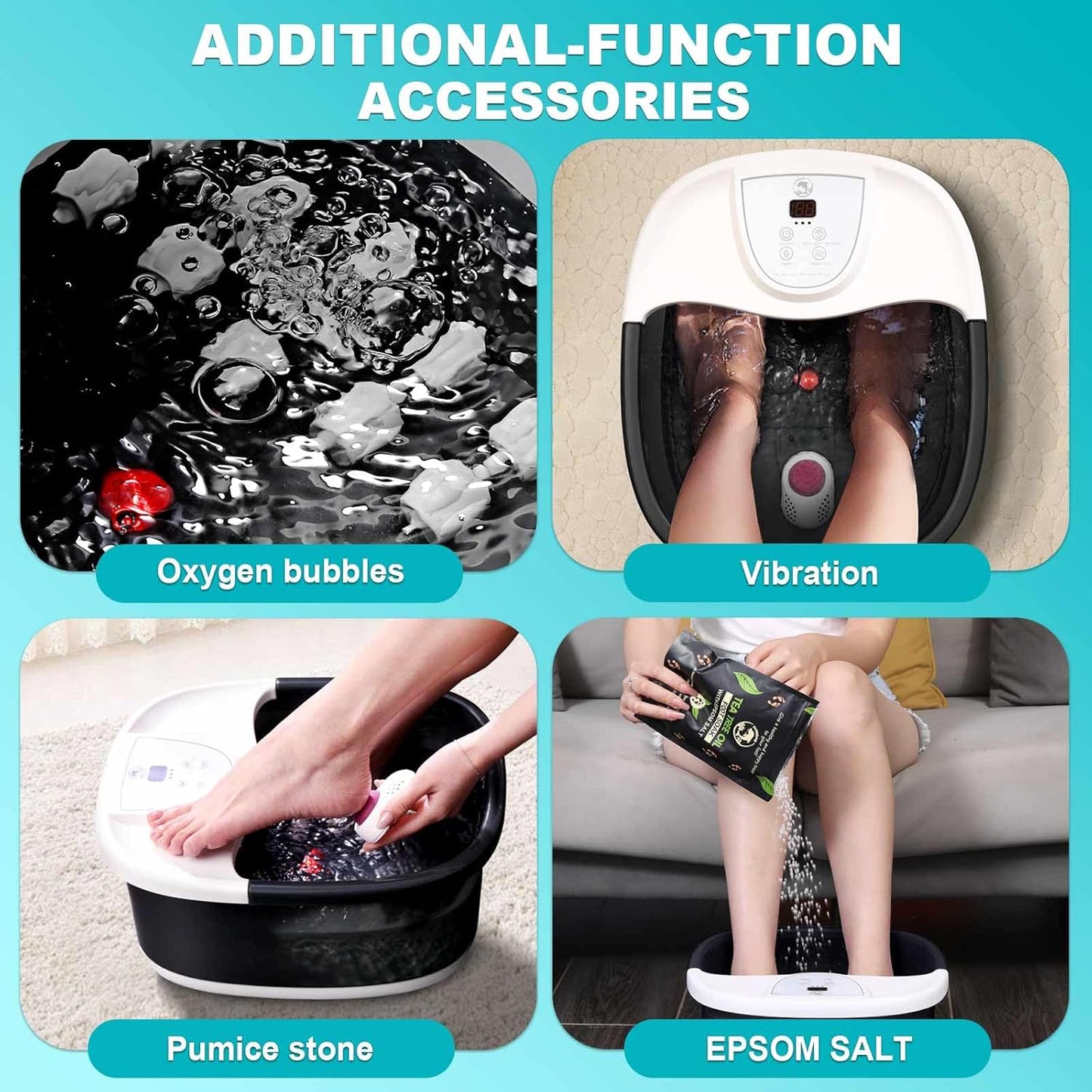 Foot Spa Bath Massager with Heat [2025 Upgraded], Jets, Vibration, Adjustable Temp, Bubbles, Epsom Salt, Foot Soaking Tub with 22 Massage Rollers, Pedicure Foot Spa for Relaxation, Black