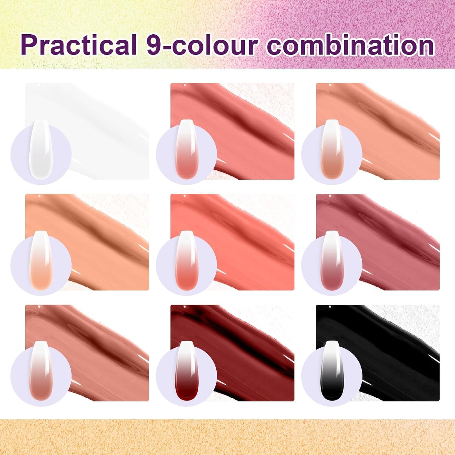 Gradient Painting Gel, 9 Colors Ombre Gel Nail Polish Include Almond Nude Black&White Sponging for Pigment Pat Kit Aura Nails, French Manicure DIY Terracotta Blush Set