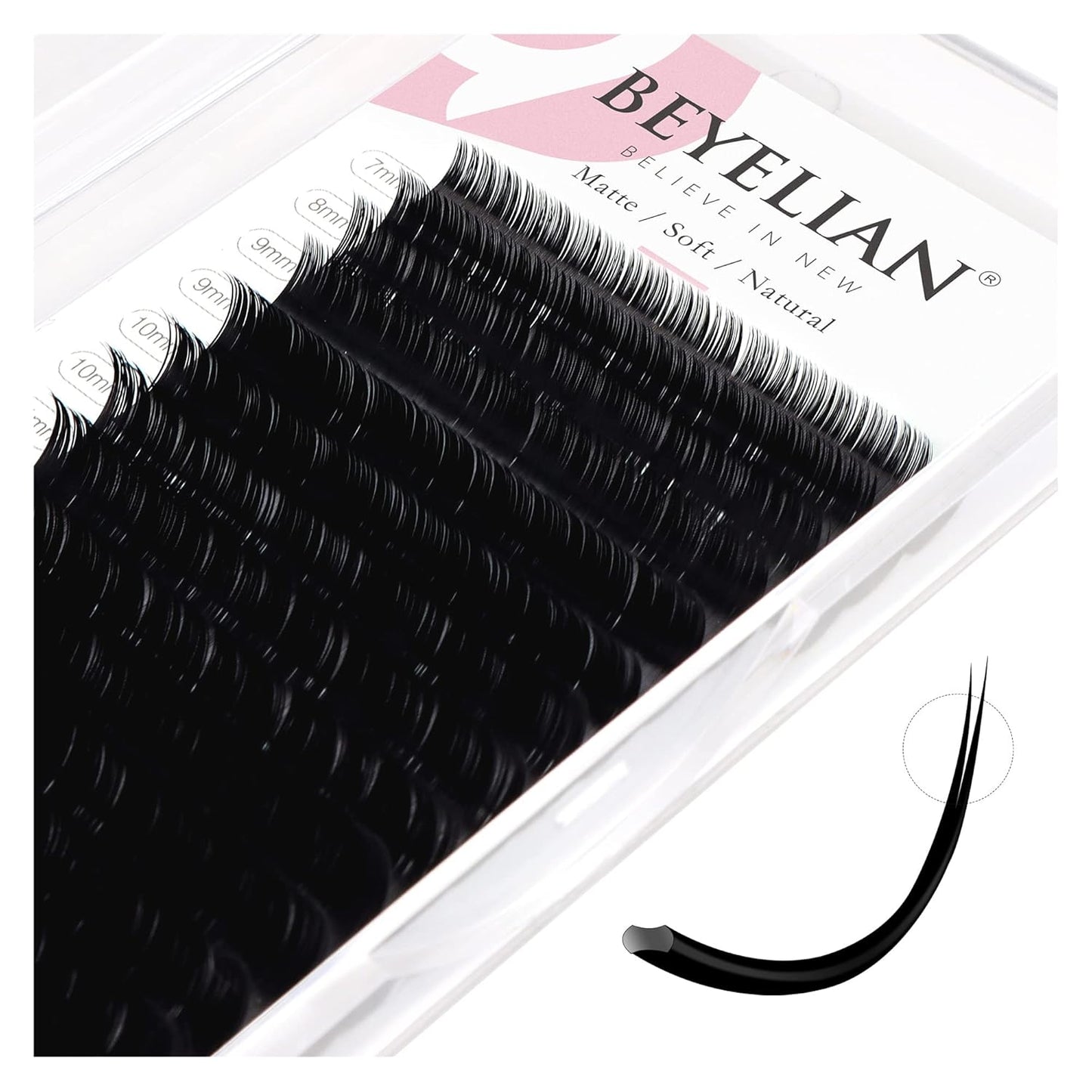 BEYELIAN Ellipse Flat Eyelash Extension, 16 Rows 0.20mm C Curl 7-15mm Mixed Length Lash Extension Matte Black Professional Eyelash Extension Supplies for Salon Use