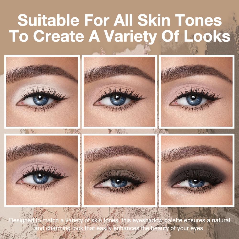 evpct 6 Colors Natural Eyeshadow Palette, White Nude Pink Taupe Dark Black Matte High Pigment Blendable Mini Travel Eyeshadow Palette Makeup for Older Women, Long Lasting Waterproof, Built in Mirror