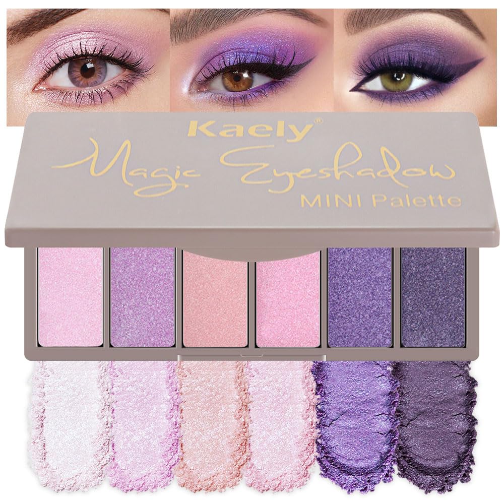 Kaely 6 Colors Mini Purple Eye Shadow Palette Makeup, Matte Shimmer Glitter Violet Lavender Lilac Eyeshadow Palette High Pigmented Waterproof, paleta de sombras de ojos, Vegan & Cruelty-free, 09