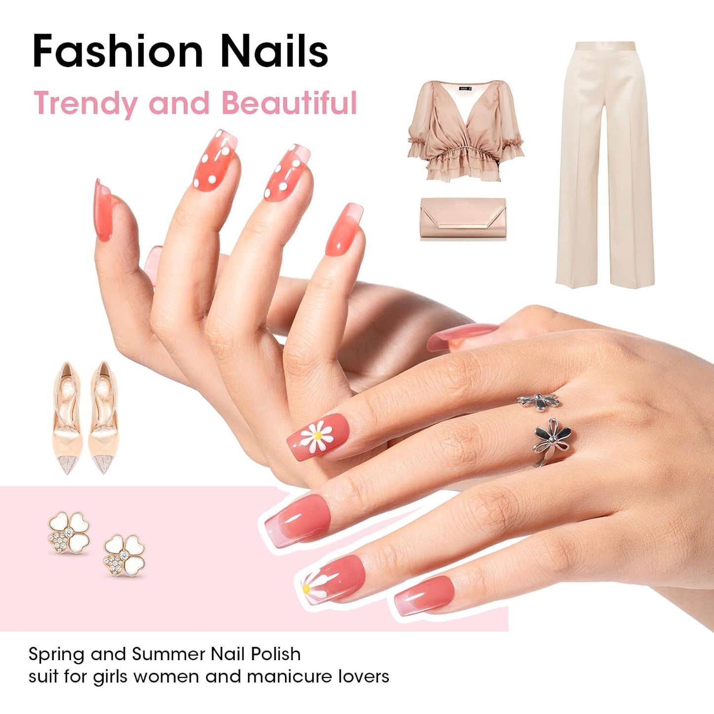 GELLEN Clear Pink Nail Polish, Sheer Pink Jelly Natural Regular Nail Polish Quick Dry Summer 6 Light Colors Set for Acrylic Natural Nails Home Salon, Chip Resistant, Non UV Gel, Hema Free, Non Toxic