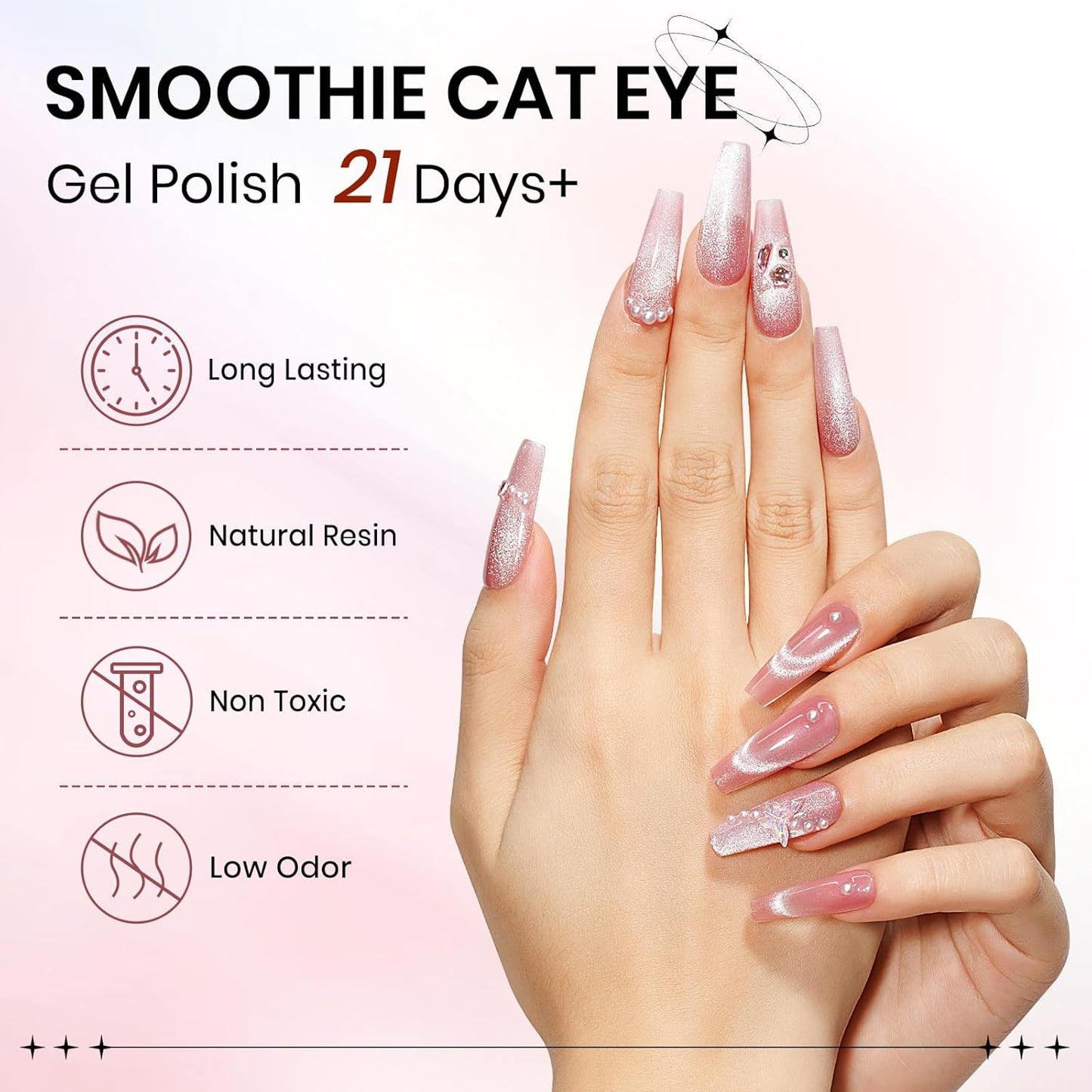 Pink Cat Eye Gel Nail Polish, Holographic Magnetic Gel Nail Polish Glitter Shimmer Effect with Magnet Soak Off U V Salon DIY at Home, 0.5 OZ