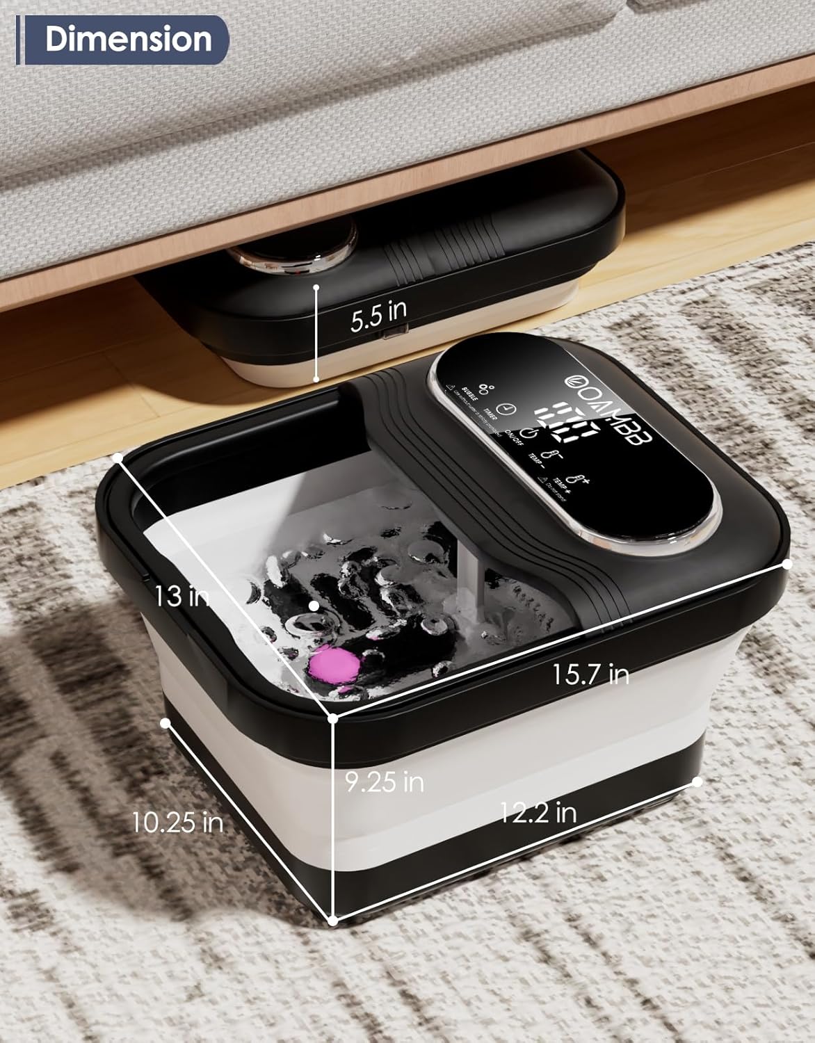 Collapsible Foot Spa with Heat, Bubble and Temp Control, Foot Bath Massager with XL Touch Screen and Massage Rollers, Foot Soaking Tub, Pedicure Foot spa for Stress Relief (Black)