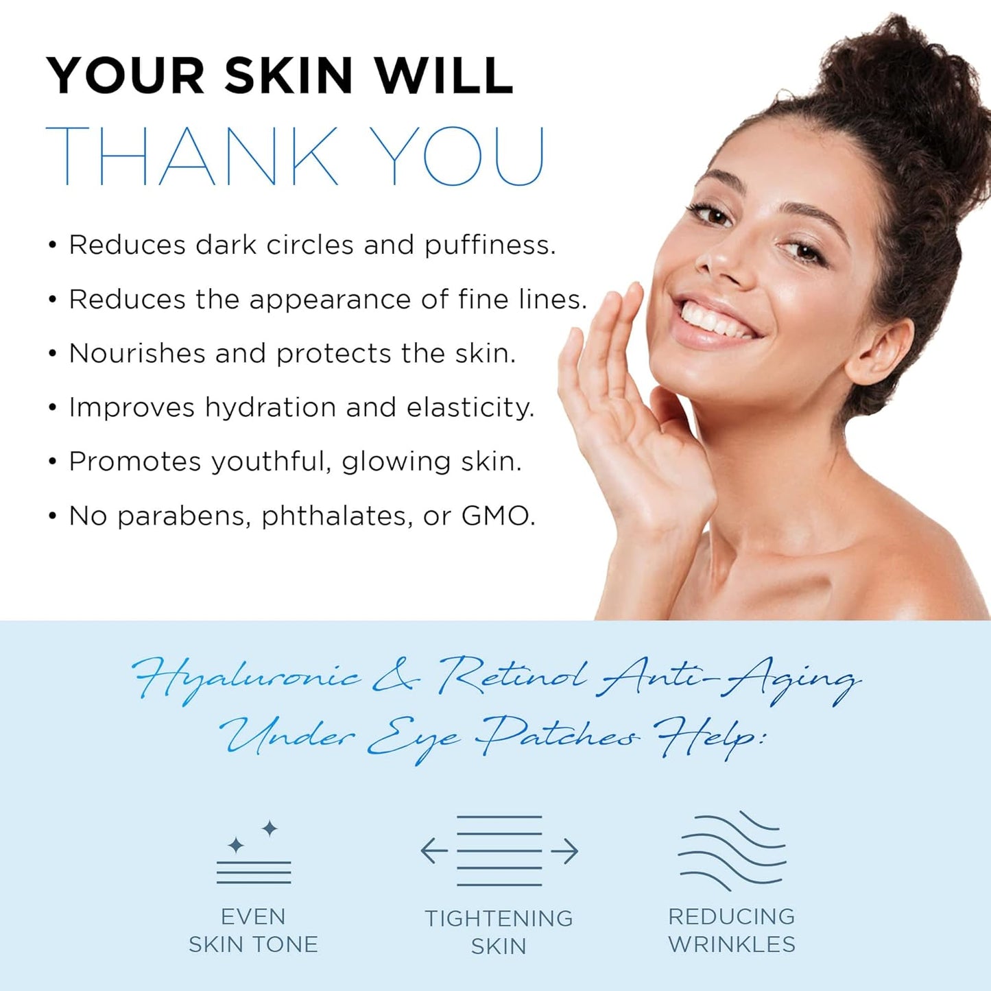 AZURE Hyaluronic & Retinol Anti Aging Under Eye Pads- Moisturizing & Rejuvenating Eye Mask Patches - Reduces Fine Lines, Wrinkles, Dark Circles & Puffiness - Skin Care Made in Korea - 5 Pairs