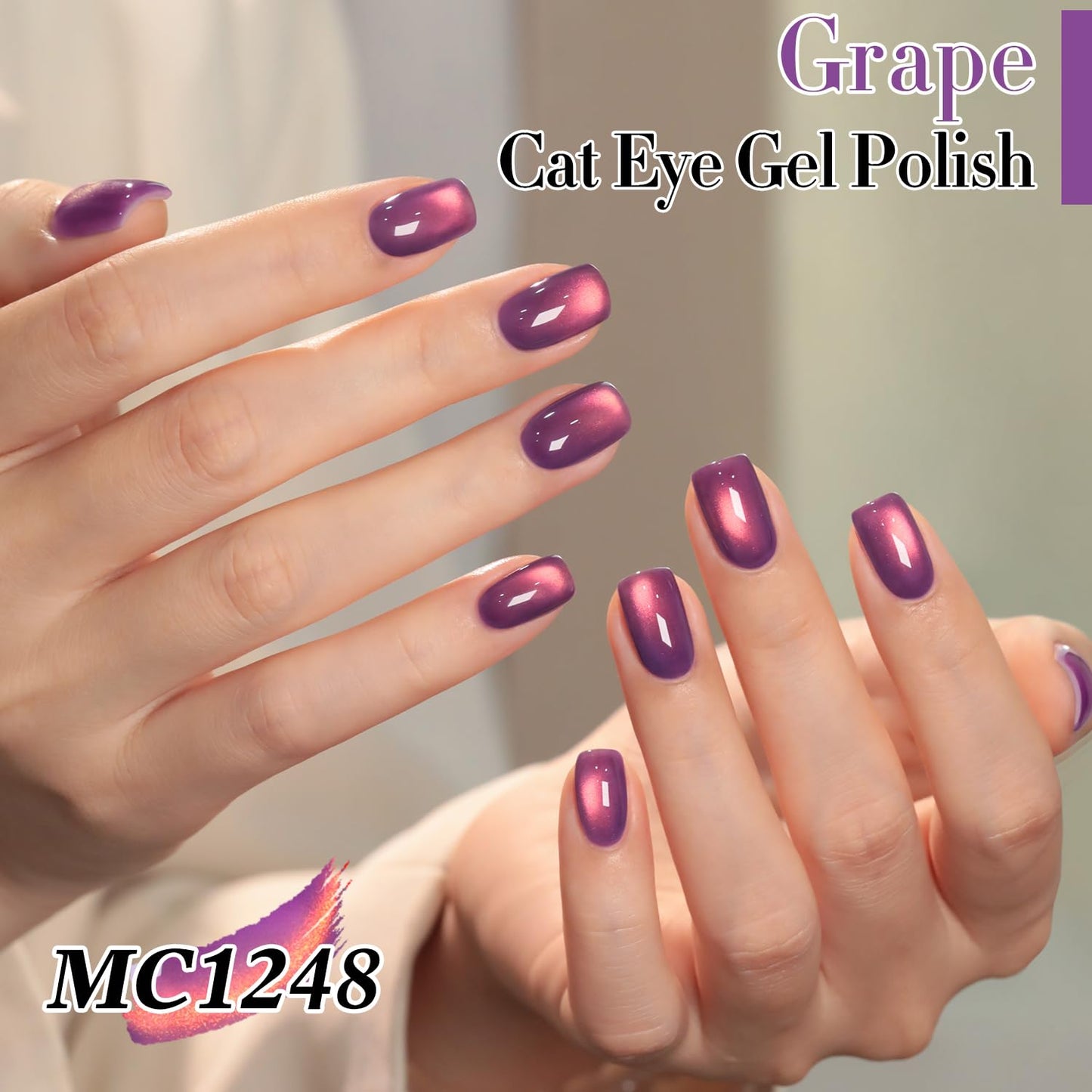 Double Rhythm 0.5 OZ Cat Eye Gel Polish with Magnet 15ML Holographic Glitter Shimmer Translucent Jelly Color Magnetic Nail Polish Salon DIY at Home (Drak Purple-MC1248)