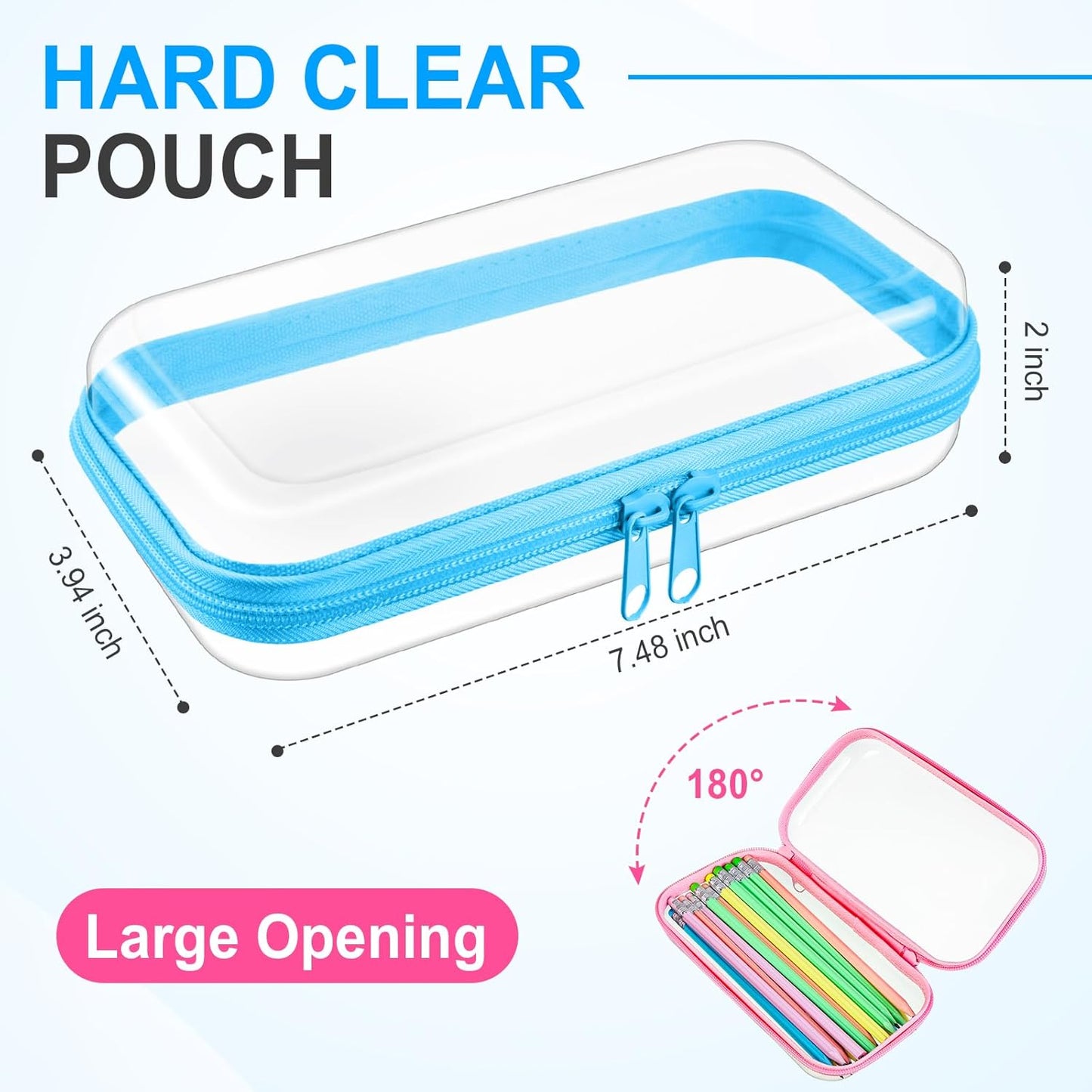 Sanwuta 6 Pcs Clear Hard Zipper Case Pencil Pouches Hard Plastic Zipper Pouches Makeup Bag Transparent Cases for Snacks Plastic Storage Organizer Box for Travel(Colorful,7.48 x 3.94 x 2 Inch)